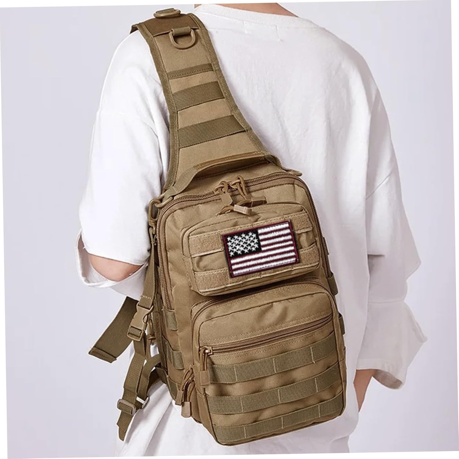 タクティカルスリングバッグ 男性用 防水 オックスフォード布 タクティカル おむつバッグ 5.5x9.5x11.8インチ 調節可能