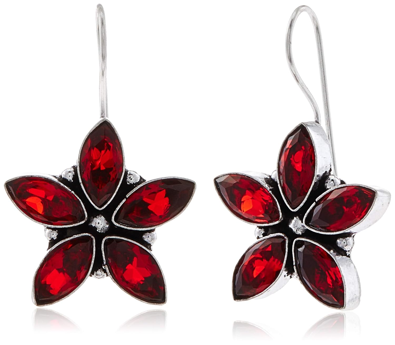 Indian Ethnic Colored Stones Studded Vintage Boho Flower Danglers in Antique Silver Finish – Handmade by Indian Artisans