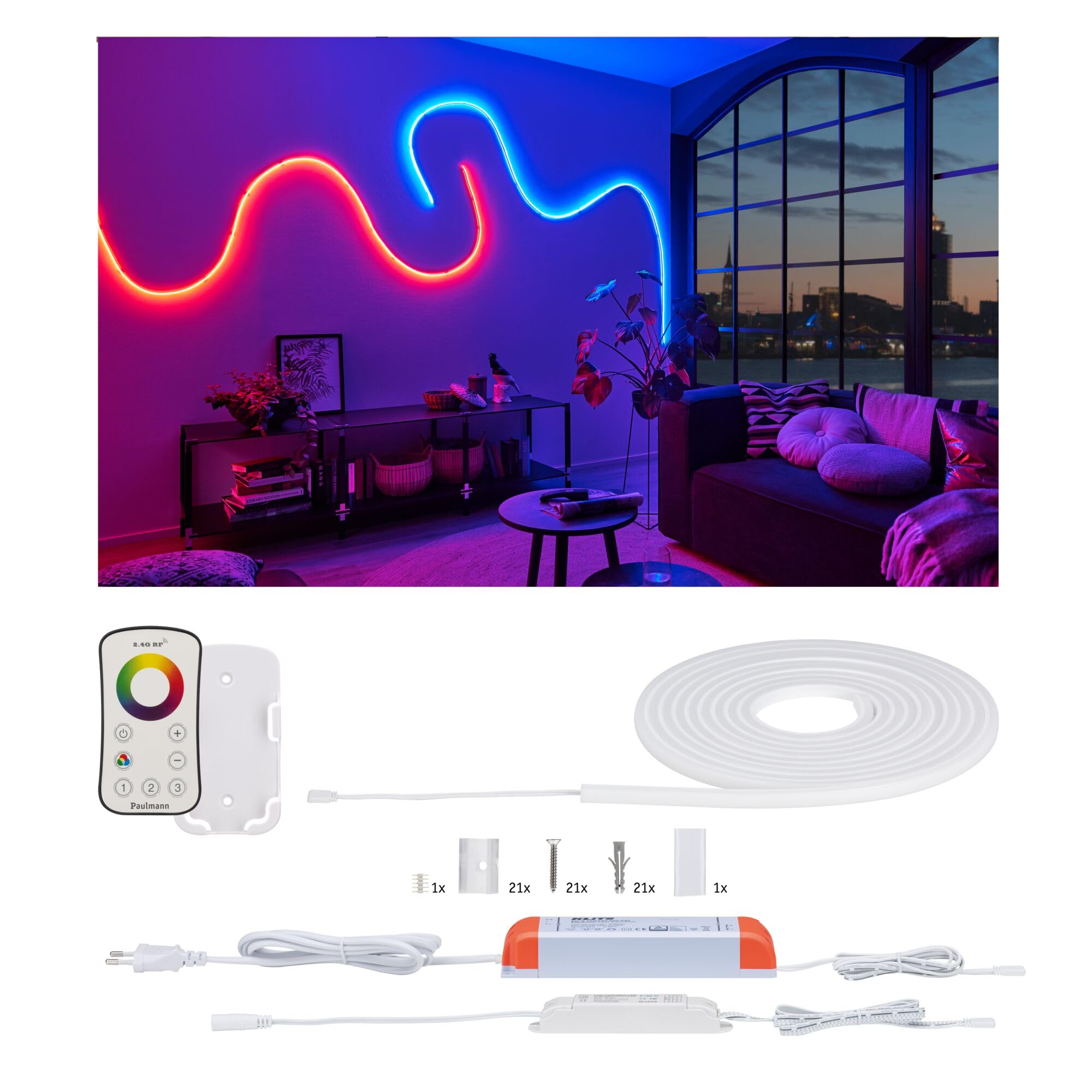Paulmann 70967 MaxLED Flow Strip 43 Watt LED Stripe Basisset dimmbar 5m RGB Weiß Kunststoff