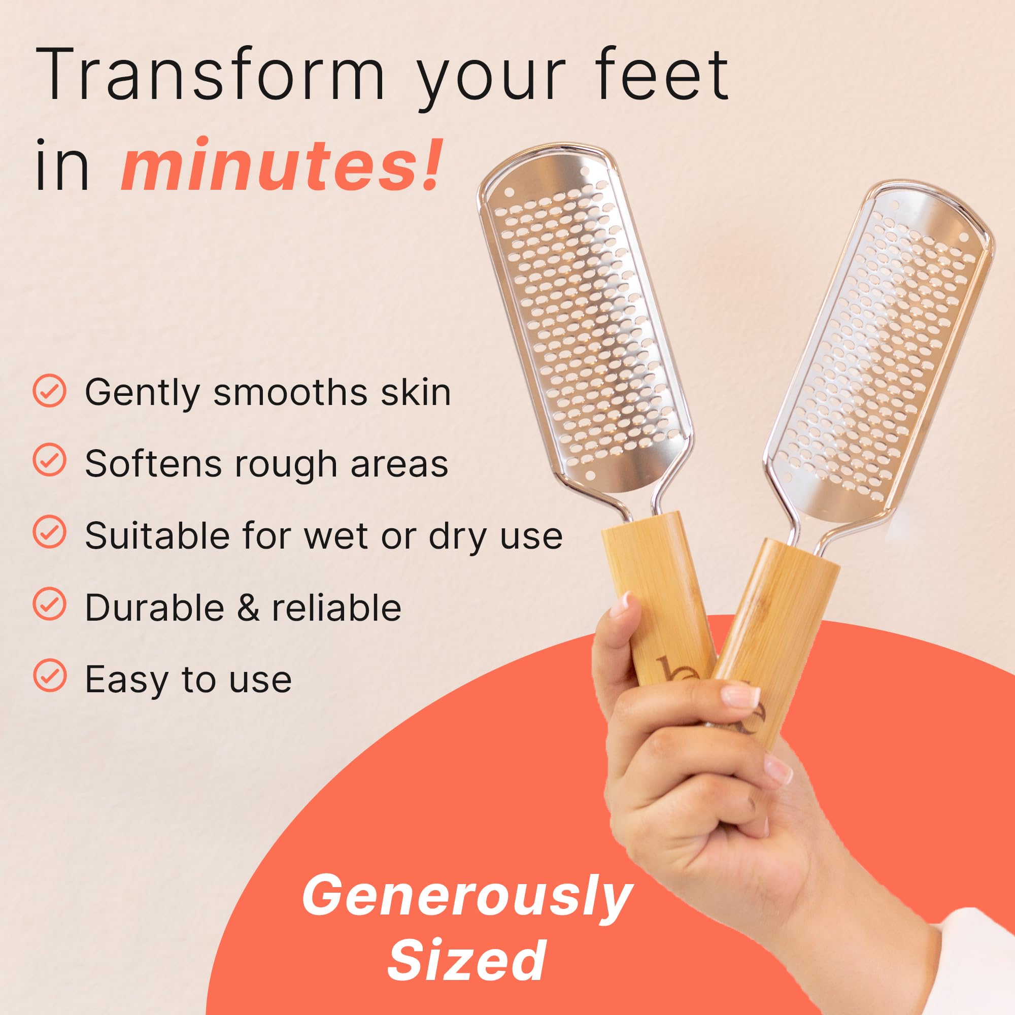 Lima de pies – Herramienta para eliminar callos para la piel muerta, herramientas de pedicura en casa, raspador de pies y talones, pies suaves suaves con un rallador y raspador (bambú y acero 4