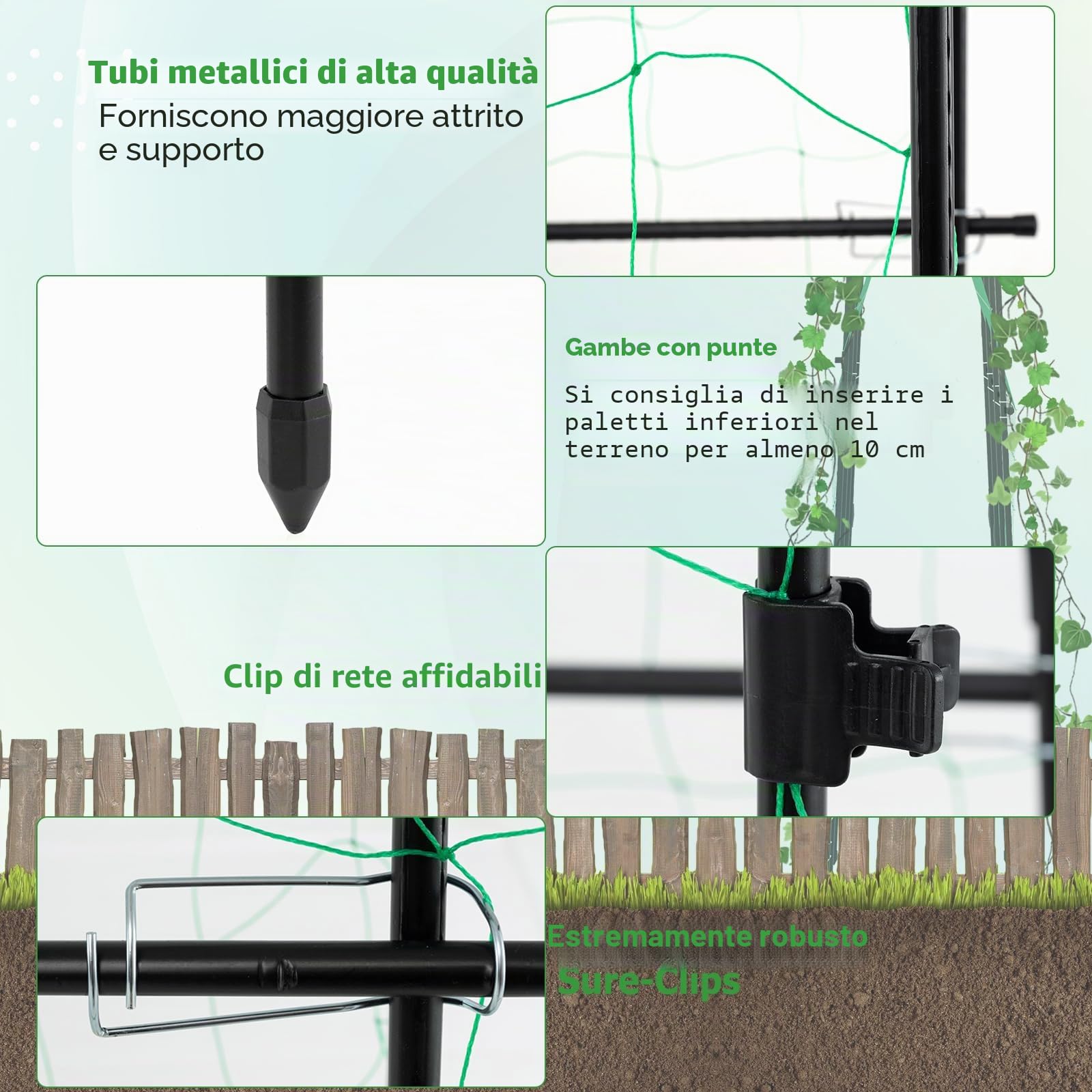 HOMASIS Traliccio per Rampicanti con Rete, Arco da Giardino con Struttura in Metallo, Supporto per Piante Rampicanti, Arco per Esterno, Nero e Verde (181 x 230 cm (L x A))