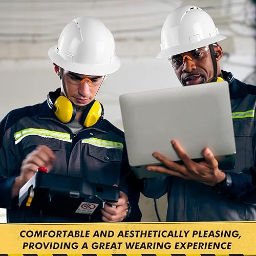 Miniatura 4 de 10 Pack Casco de ala completa, Casco de construcción blanco, Casco de seguridad HDPE con suspensión de trinquete ajustable de 6 puntos para hombres
