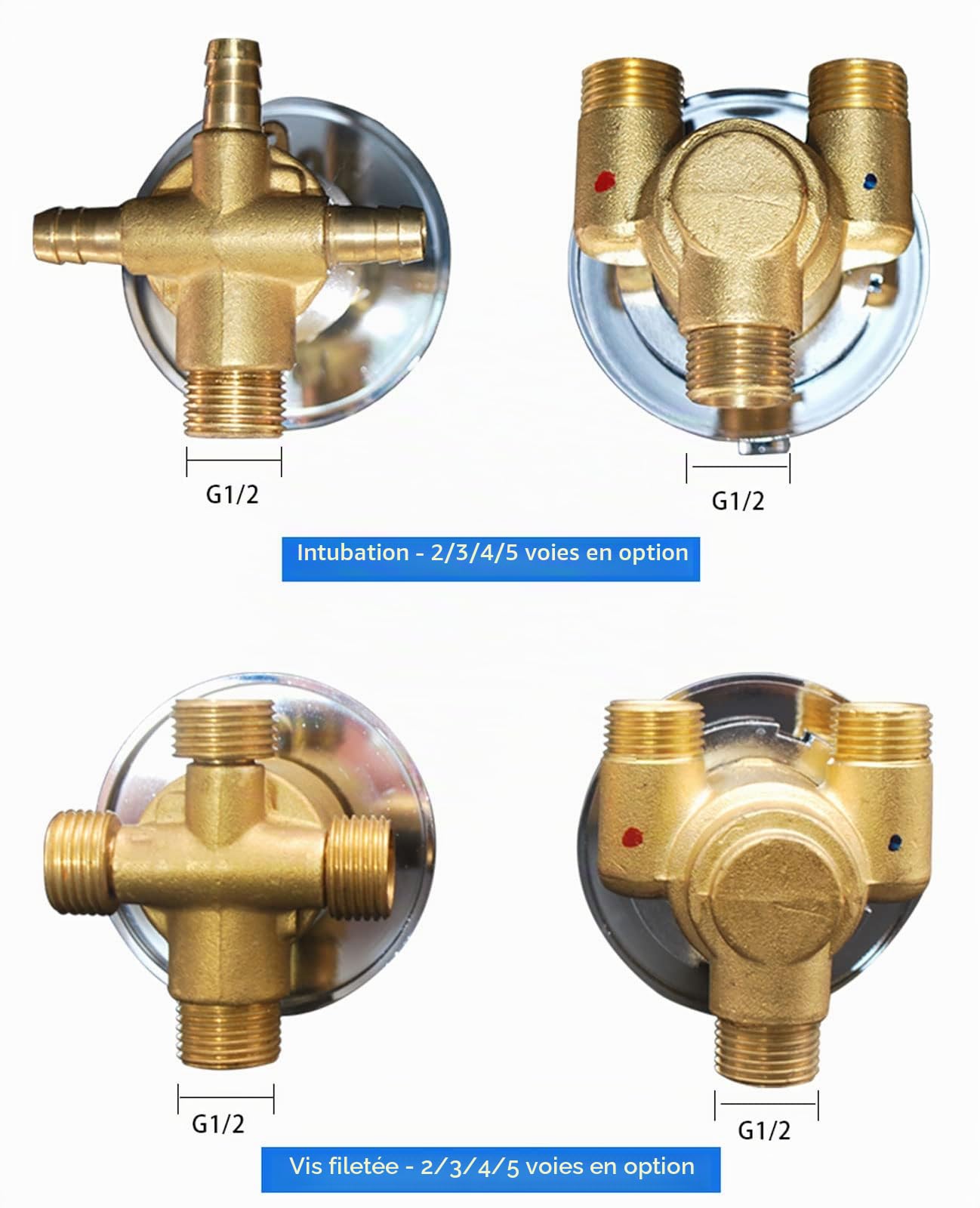 Mitigeur Thermostatique Robinet De Douche, 2/3/4 Voie Laiton Mitigeur Cabine De Douche Filetage/Intubation Aves Cartouche En Céramique, Pour Cabine Ou Hammam, G1/2" Screw 2 Way