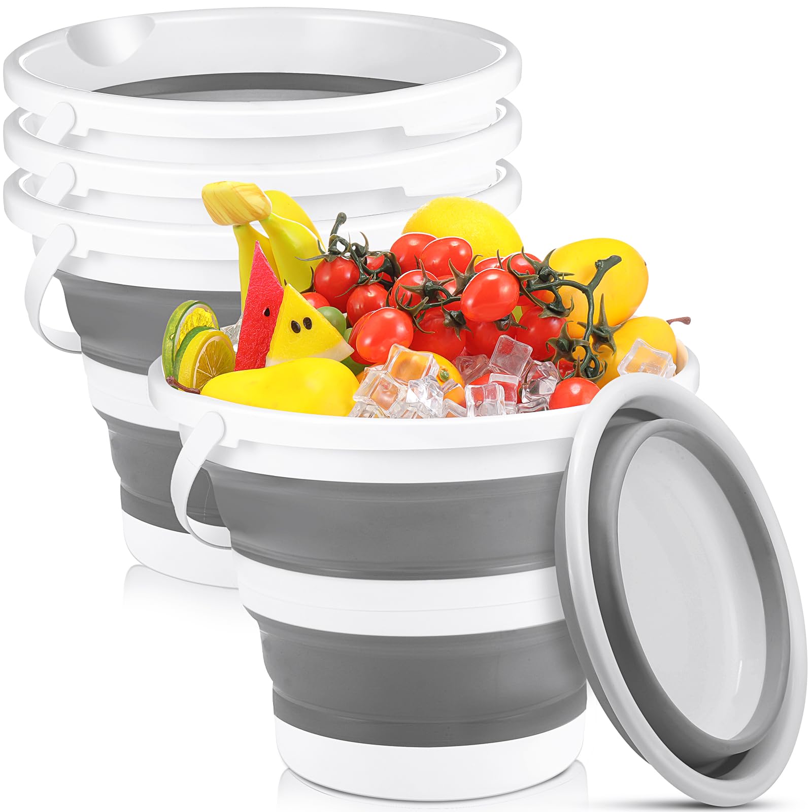 Pickmesh 4 cubos plegables de 2.6 galones (10 l), cubo de limpieza portátil de gran capacidad para el hogar, para pesca al aire libre, lavado de autos (gris)