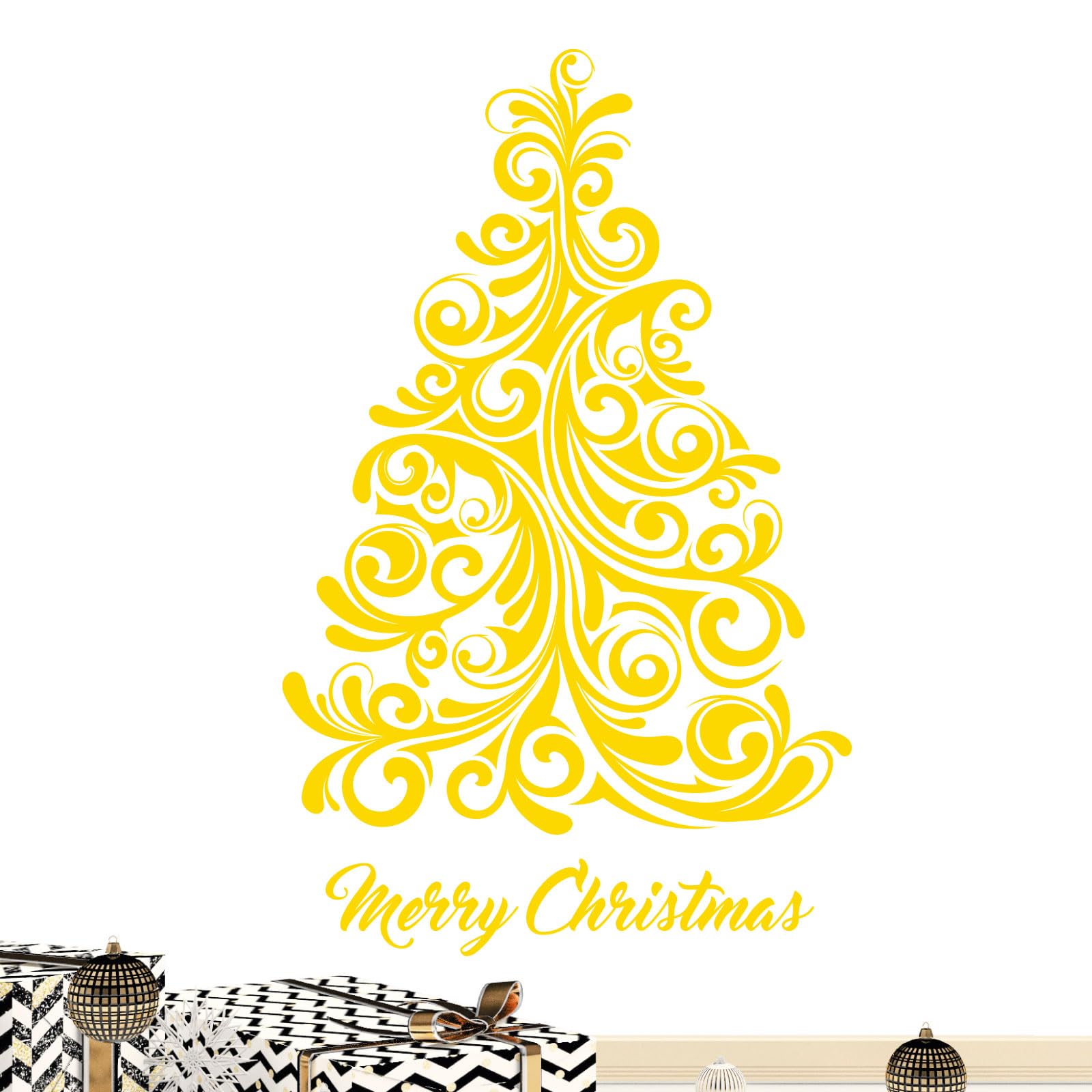 Christmas Tree Swirl - Merry Christmas Festive Wall Sticker [XLarge] [Medium Yellow]