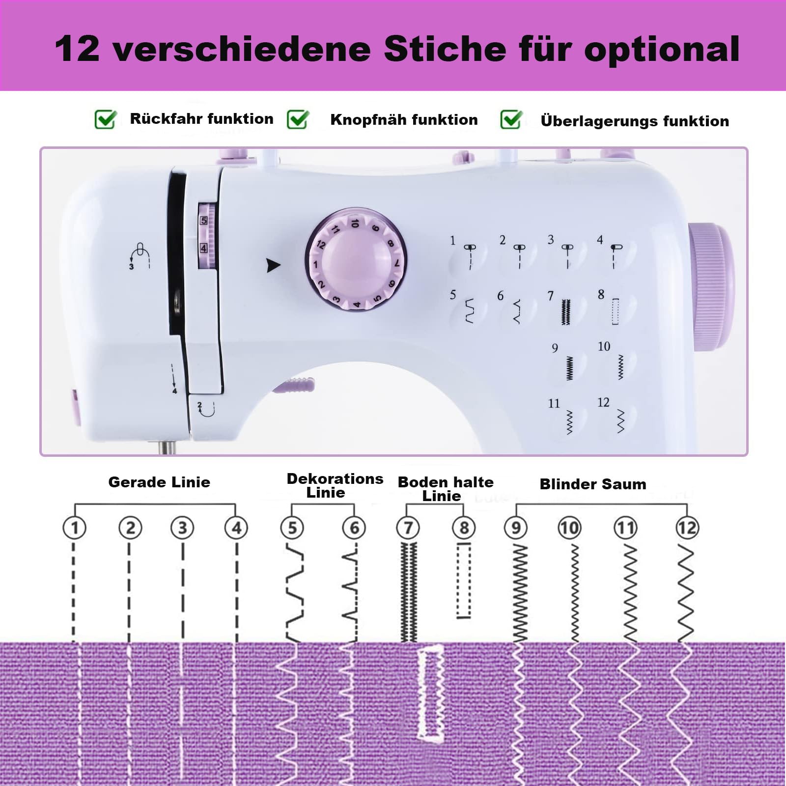 Macchina da cucire per principianti con doppio filo/cucito con 12 cuciture integrate/mini macchina da cucire domestica/macchina da cucire elettrica portatile
