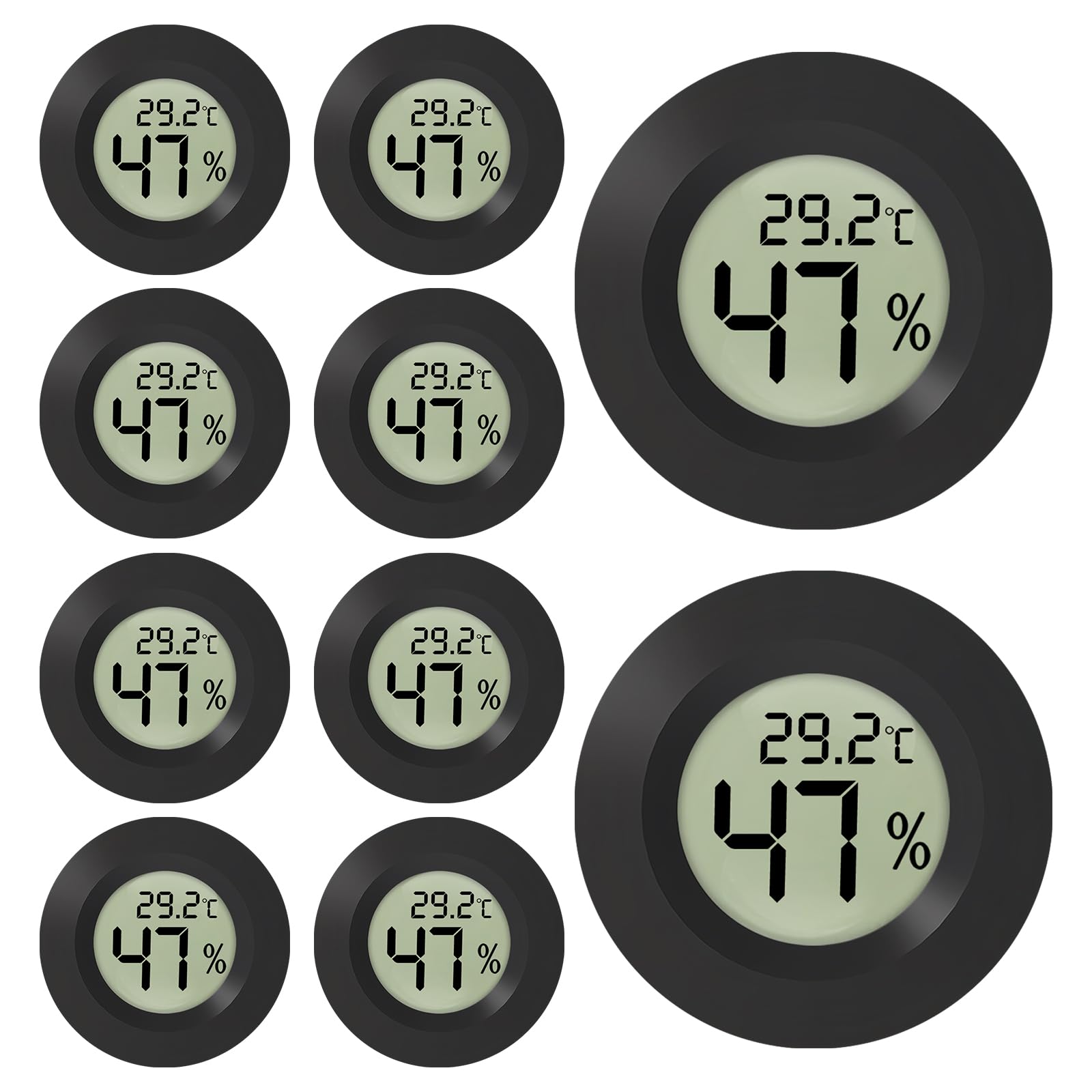 Lot de 10 thermomètres hygromètres numériques d'intérieur avec écran LCD et écran LCD, pour la maison, le bureau, la chambre à coucher, rond