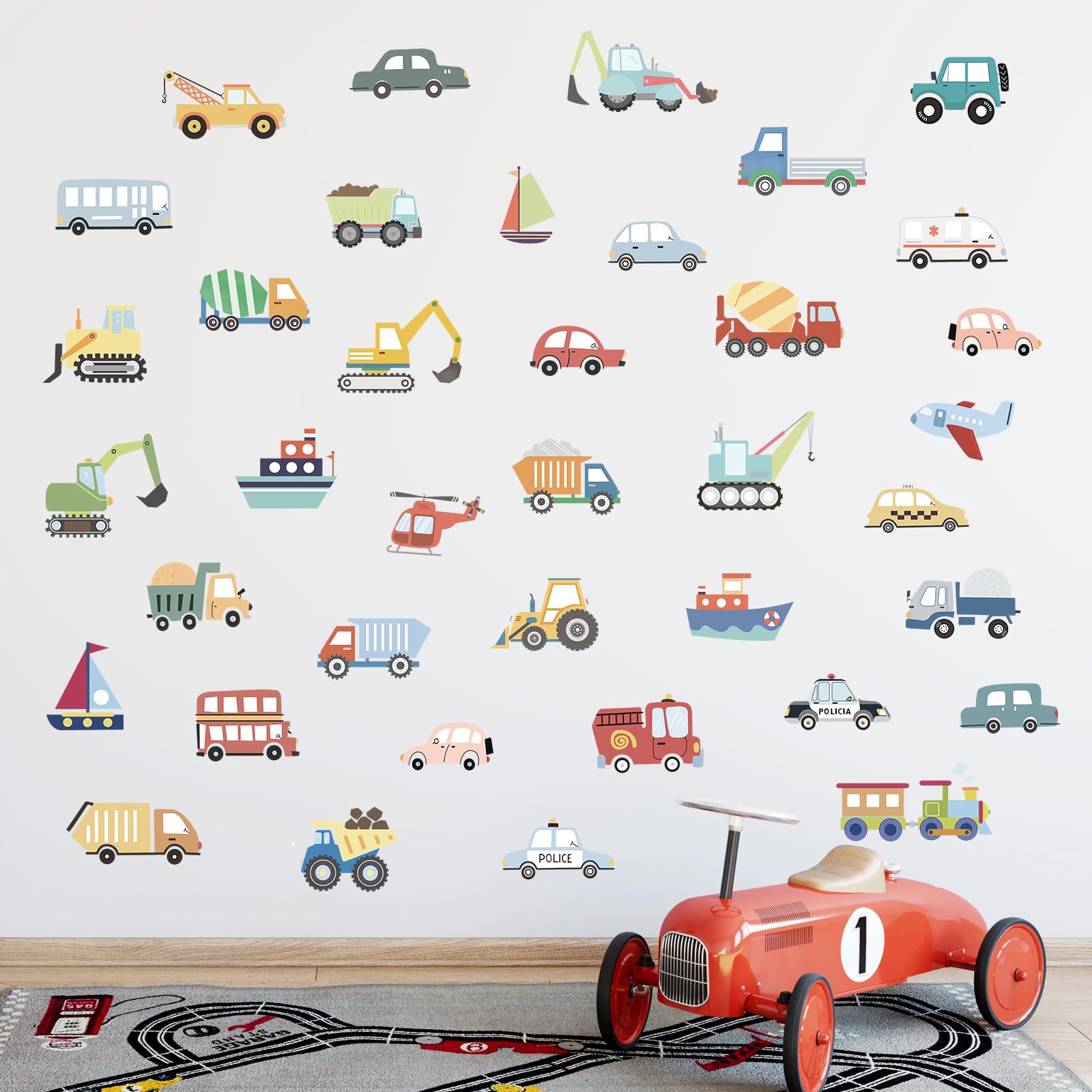 FUFUQUARE Cartoon Car Wall Stickers Transportation Construction Vehicles Wall Decals PVC Peel and Stick DIY for Boys Nursery Bedroom Playroom Living Room - Image 3