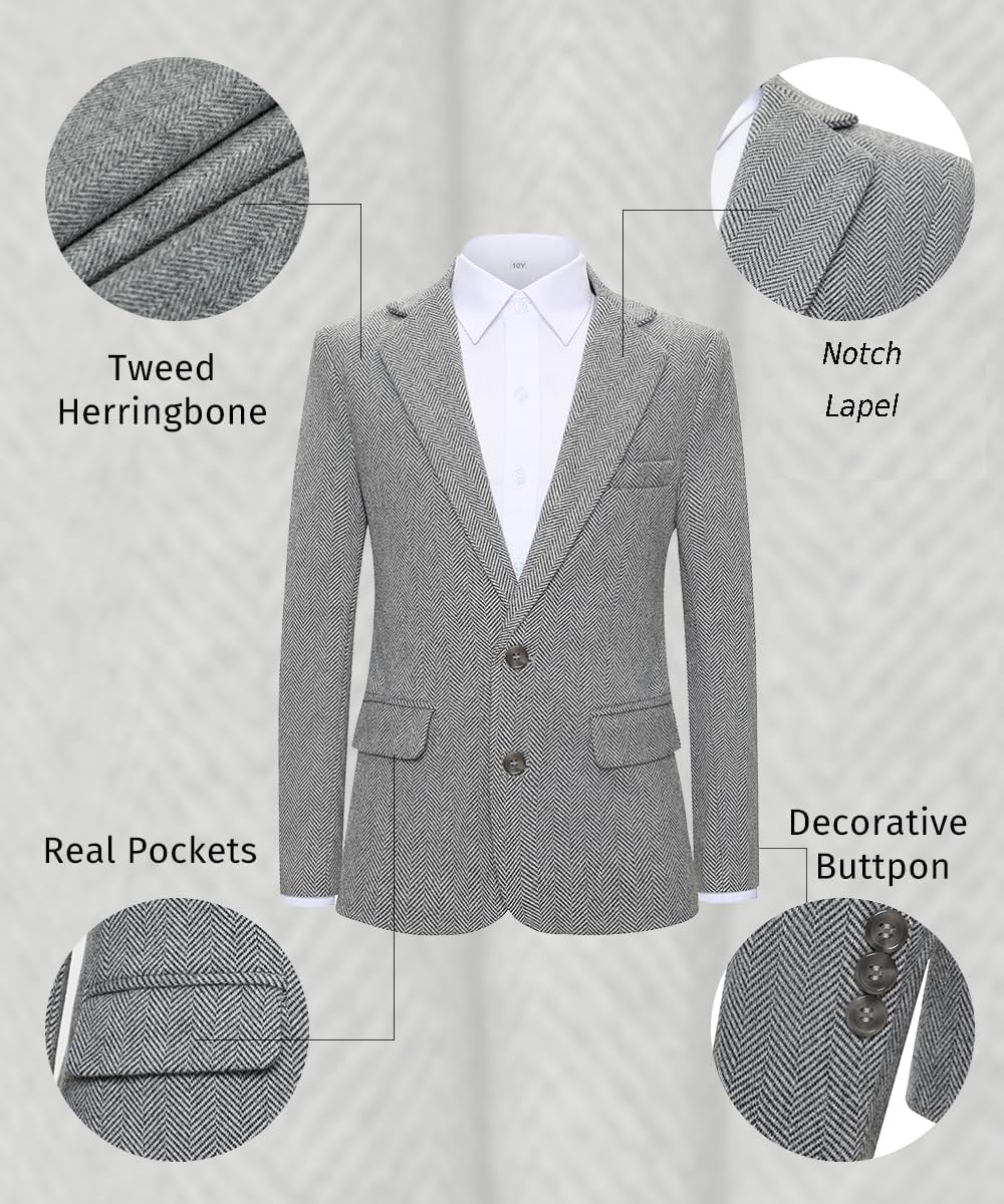 Tweed Herringbone Boys Blazer Classic Jacket for Boy Casual Jacket Formal Tweed Patterned Sport Coat - Image 3