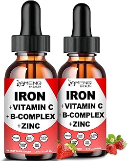 2 Pack Liquid Iron Supplement w/Vitamin C, A, B-Complex, Vegan Iron Drops High Potency Liquid Vitamin & Iron Supplements for Women, Men & Children -Support Red Blood Cell, Energy, Anemia & Fatigue