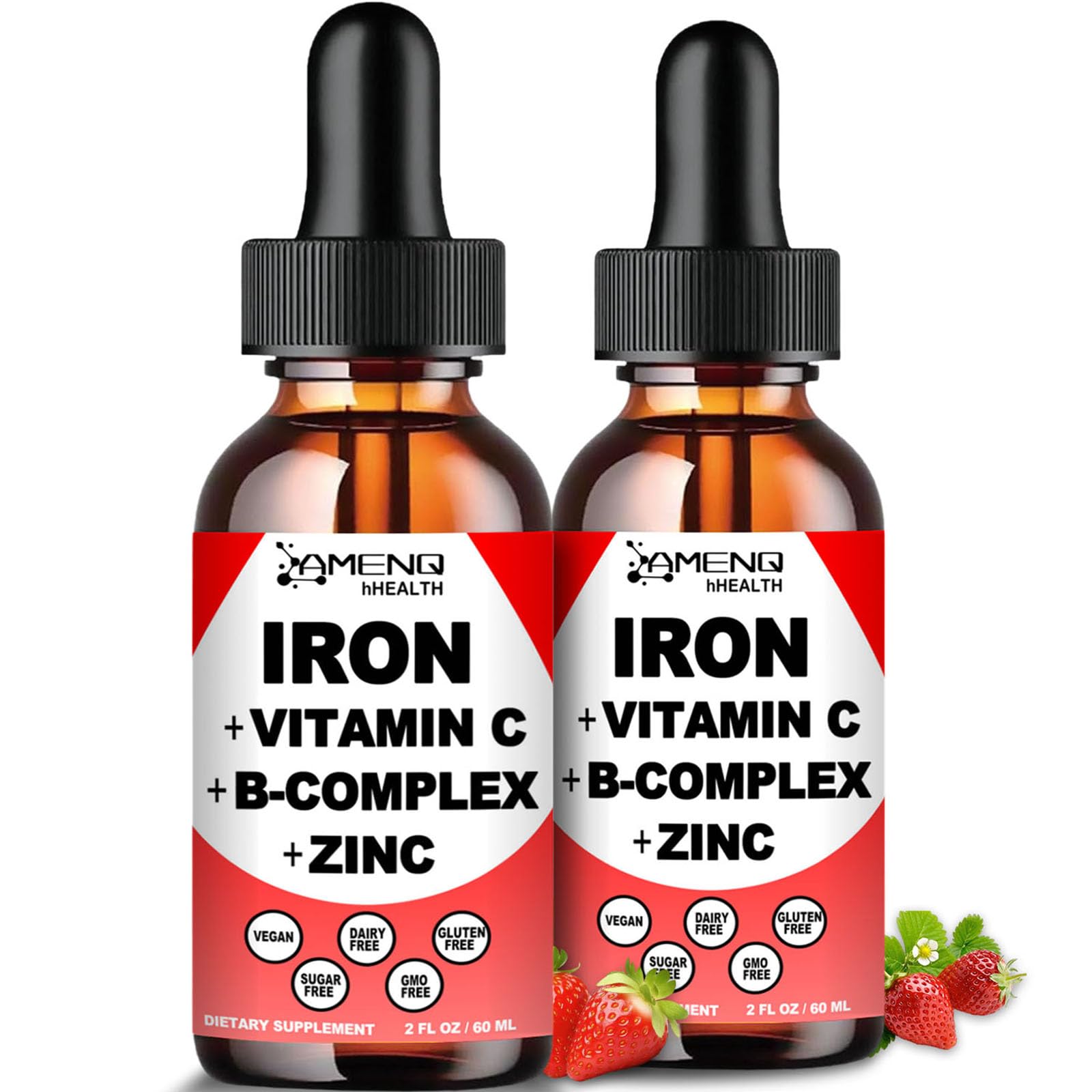 2 Pack Liquid Iron Supplement w/ Vitamin C, A, B-Complex, Vegan Iron Drops High Potency Liquid Vitamin & Iron Supplements for Women, Men & Children -Support Red Blood Cell, Energy, Anemia & Fatigue