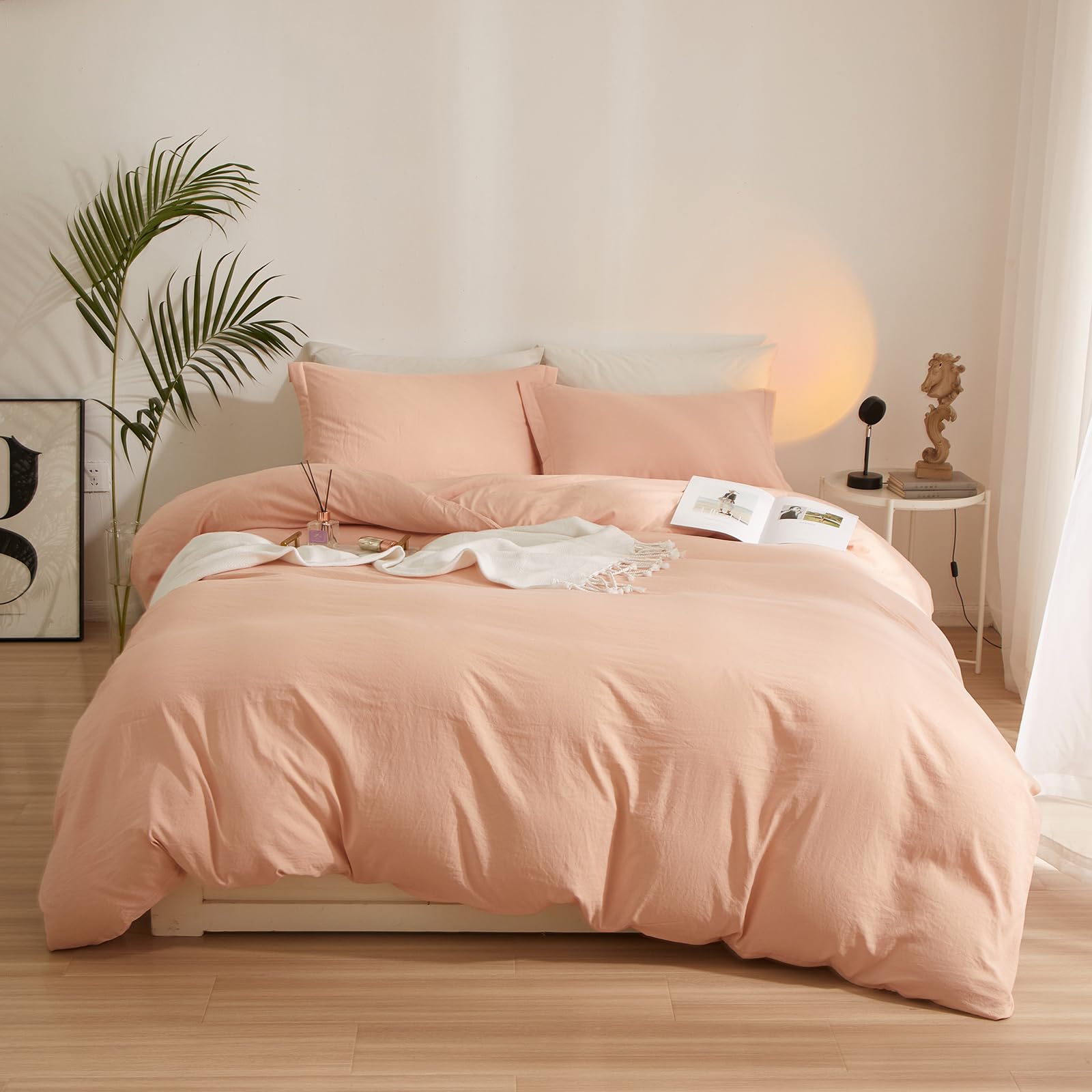 Pink Microfiber Duvet Cover Set - King Size, Soft Washed, Modern Style, Blush Boho Bedding, 104”x90” with 2 Pillowcases, Zipper Closure