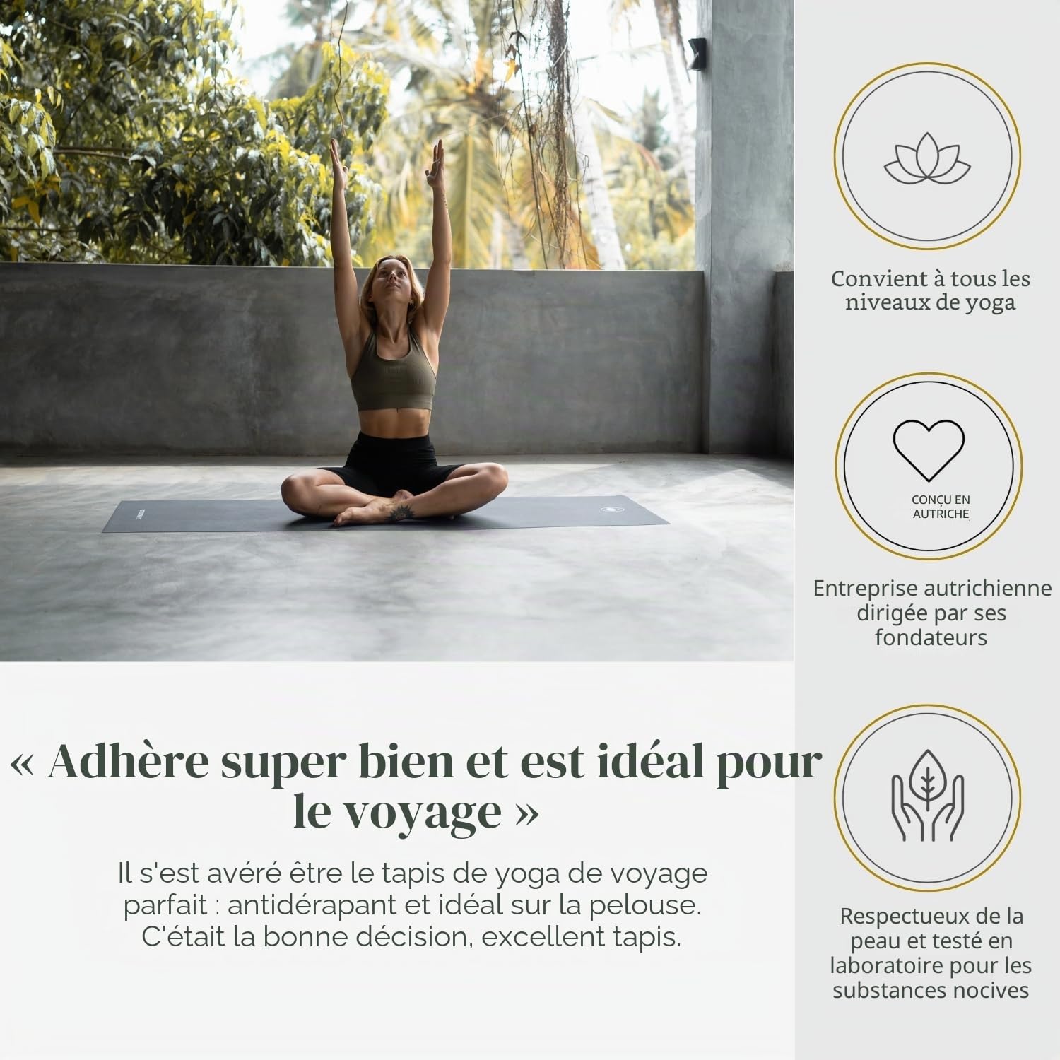 LOTUSCRAFTS Tapis de yoga de voyage, modèle Arise Travel, fin et pliable, fabriqué en Espagne en caoutchouc naturel, yoga mat portable, idéal pour les voyages