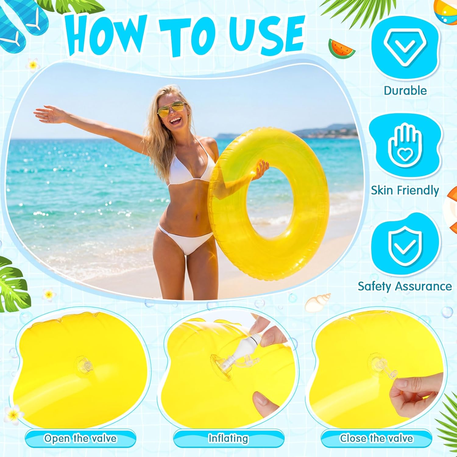 8pcs Transparent Inflatable Pool Float Adult with 2 Sizes, Swimming Rings Tubes Raft Floats Rings Inner Tubes for Summer Pool Party Decorations