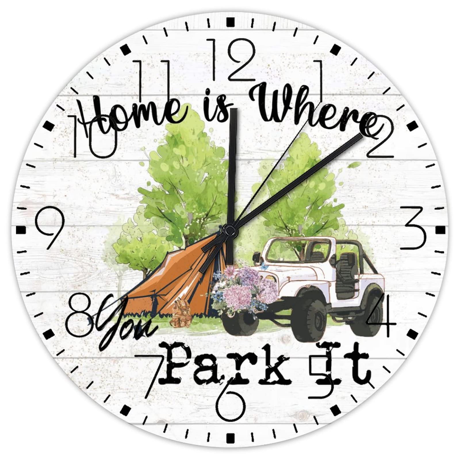 Horloge murale en bois sans tic-tac nature aventure forêt pour salon