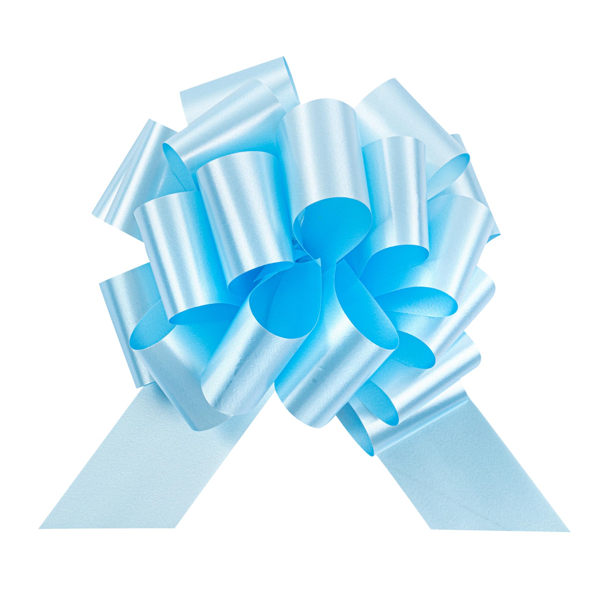 Restaurantware Gift Tek 5.5 Inch Ribbon Pull Bows 10 Satin Pull Bows - 20 Loops Instant Pull Design Light Blue Plastic Flower Bows For Gifts Large For Wedding Baskets And Gift Wrapping