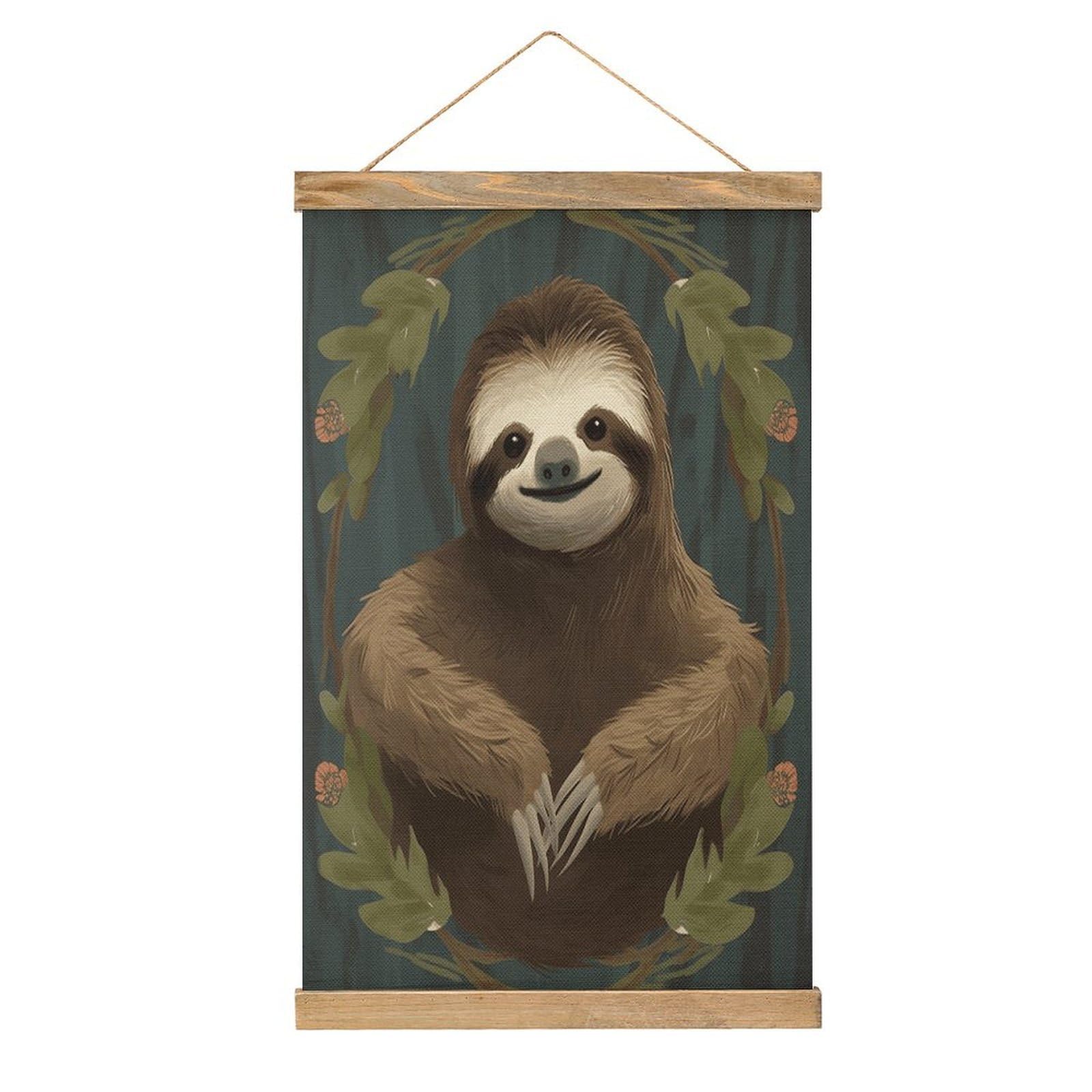 FekiLoot Sloth Linen Hanging Painting Vintage Poster Hanger Frame Wall Decor Art Painting Printed on Linen Without Fading Living Room Office Bedroom Playroom Apartment Decor