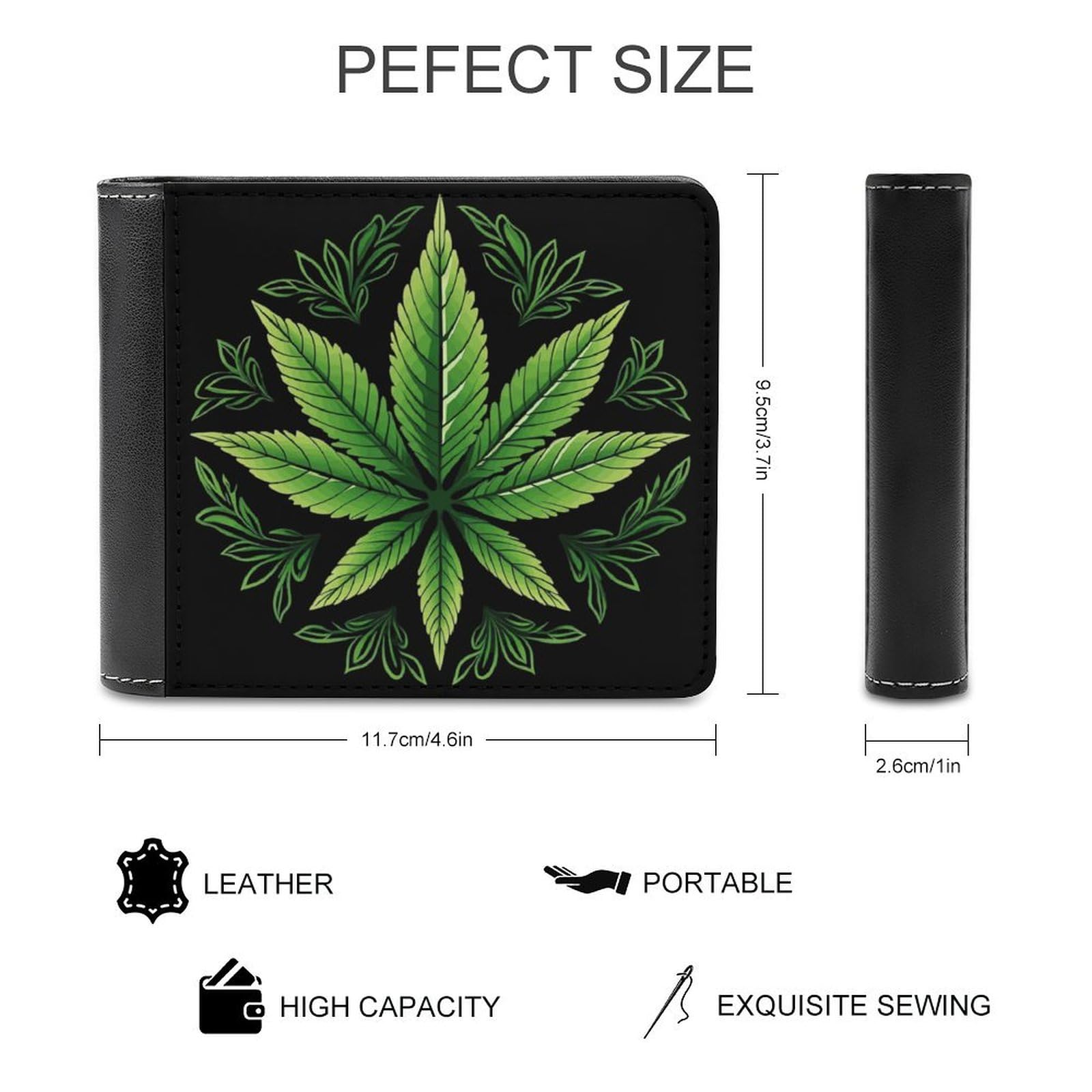 Weed Leaf Bifold Wallet PU Leather Coin Purse Lightweight Credit Card Holder Wallet Money Clip