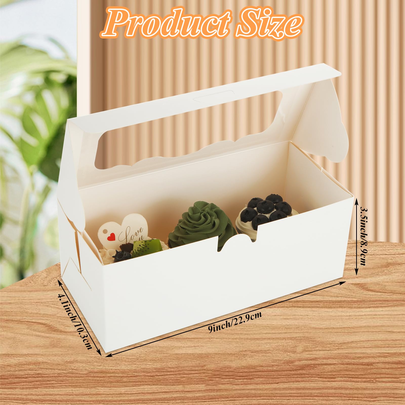 50 cajas de galletas blancas de 9 x 4 x 3.5 pulgadas con ventana para pasteles, dulces y pasteles, postres, magdalenas, donas