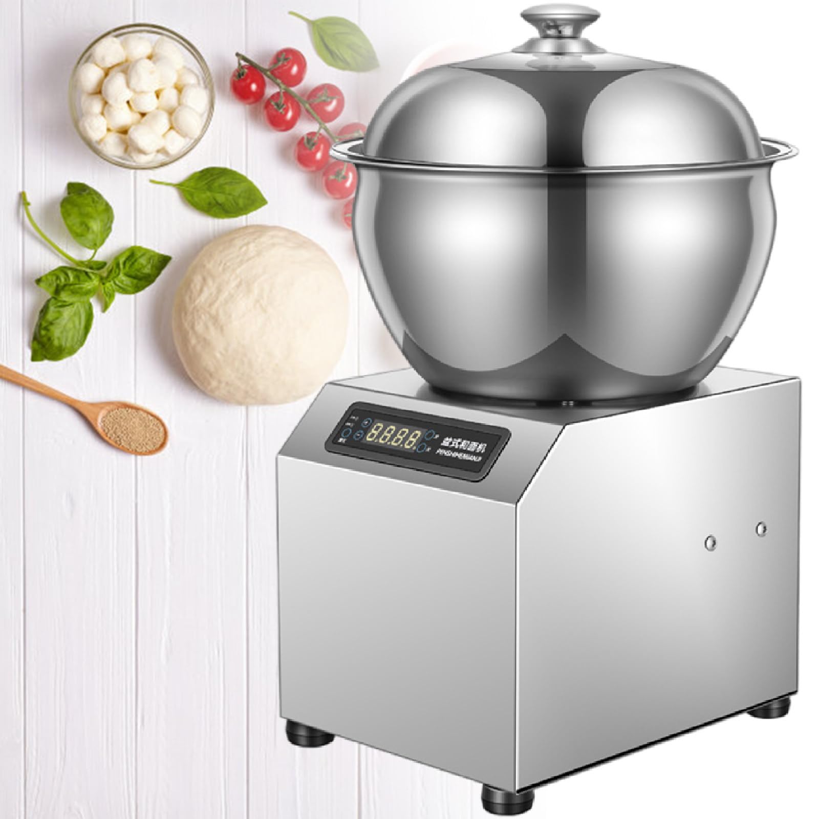 Impastatrice a Doppia Rotazione da 1800 W con Funzione di Riscaldamento a Temperatura costante, Coperchio e Timer, impastatrice a Spirale elettrica per ristoranti, panetterie e pizzerie, 5 k