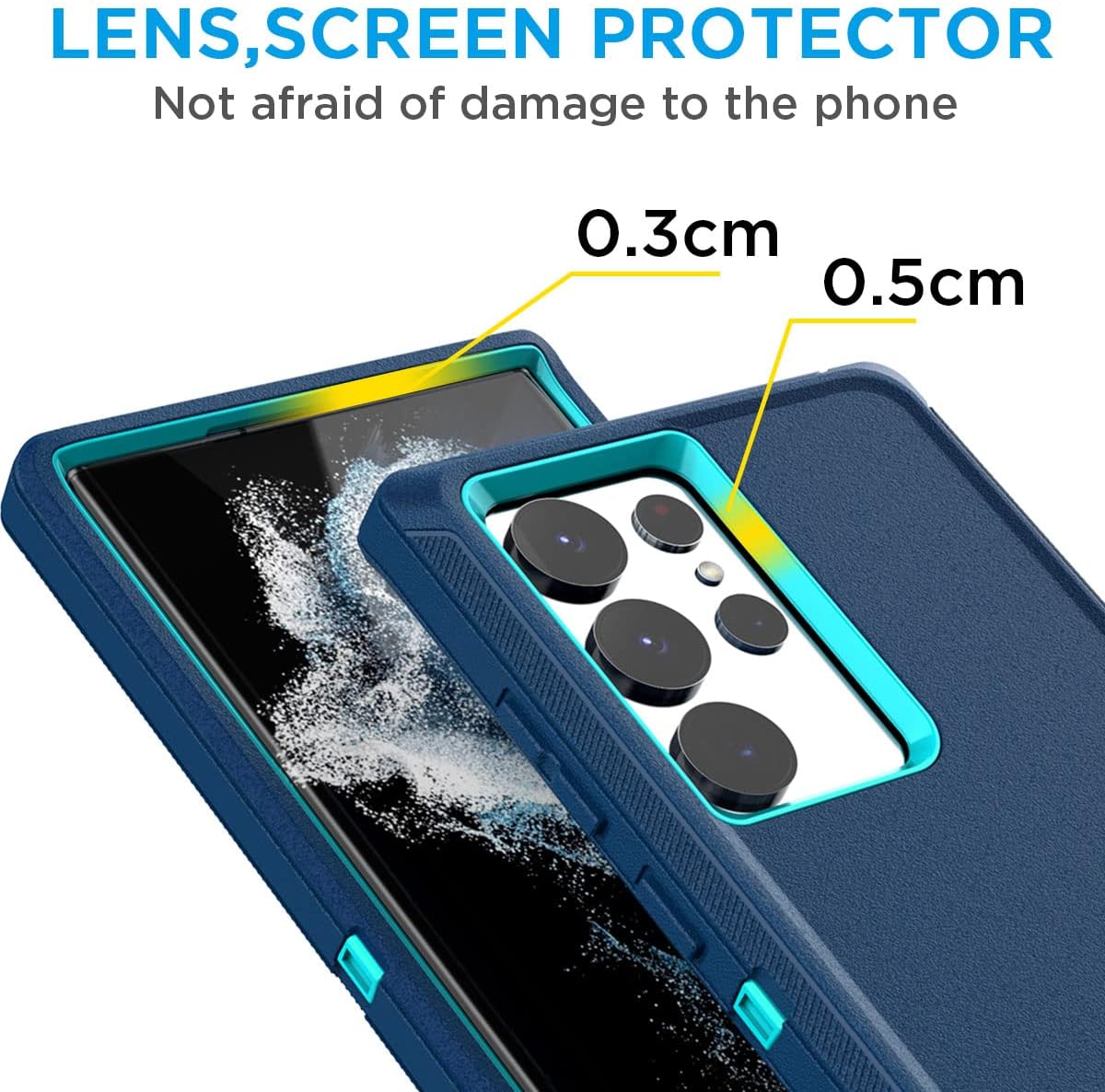 AICase for Samsung Galaxy S23 Ultra Case, with Screen Protector Rugged Heavy Duty Protective Phone Case, Shockproof Drop Military Grade Tough Cell Phone Case for Samsung S23 Ultra 5G, Blue/Sky Blue