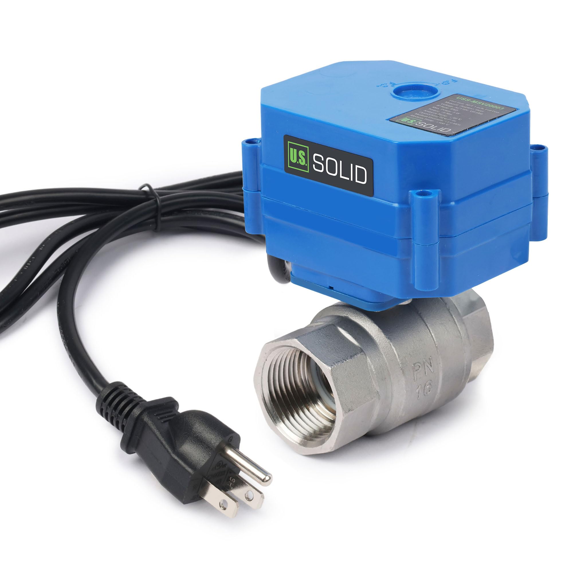 U.S. Solid 1" Motorized Ball Valve with US Plug 110VAC NSF Certified 304SS Electrical Ball Valve,Auto Return, Normally Closed 1 Inch Stainless Steel(IP 65)