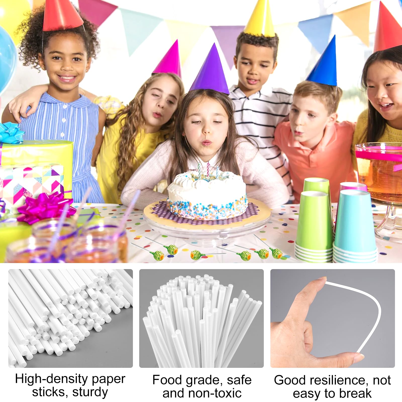 Baton Sucette Pop Cake 200 Pièces 10 cm 15 cm Bâtonnets en Papier Alimentaire pour Gâteaux Desserts
