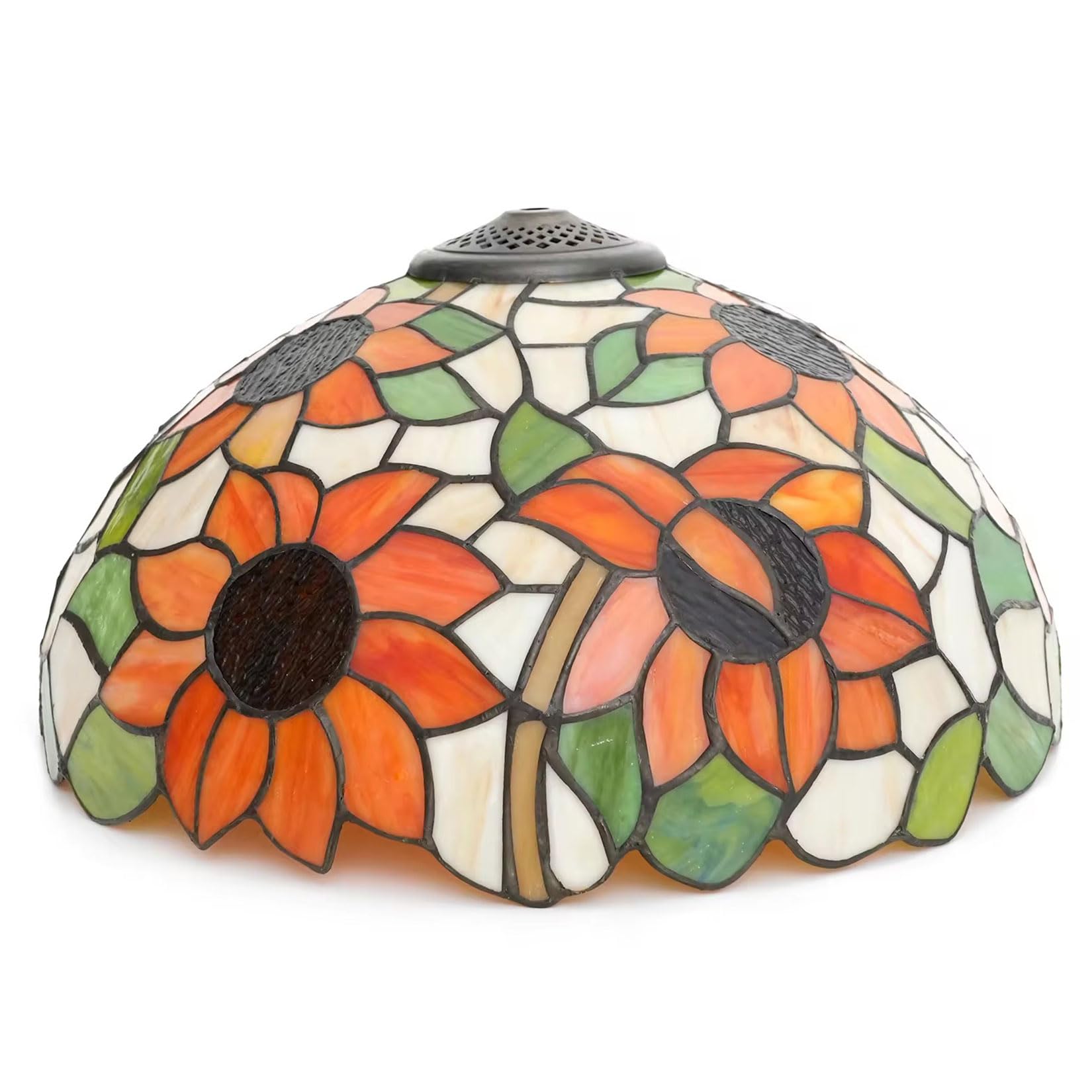 SaryEdge Tiffany Lamp Shade Replacement, 16 Inch Stained Glass Lampshades, Antique Tulip Sunflower Crystal Beads Mediterranean Design Light Cover, Only for Table Lamp Floor Lamp Pendan，Sunflower