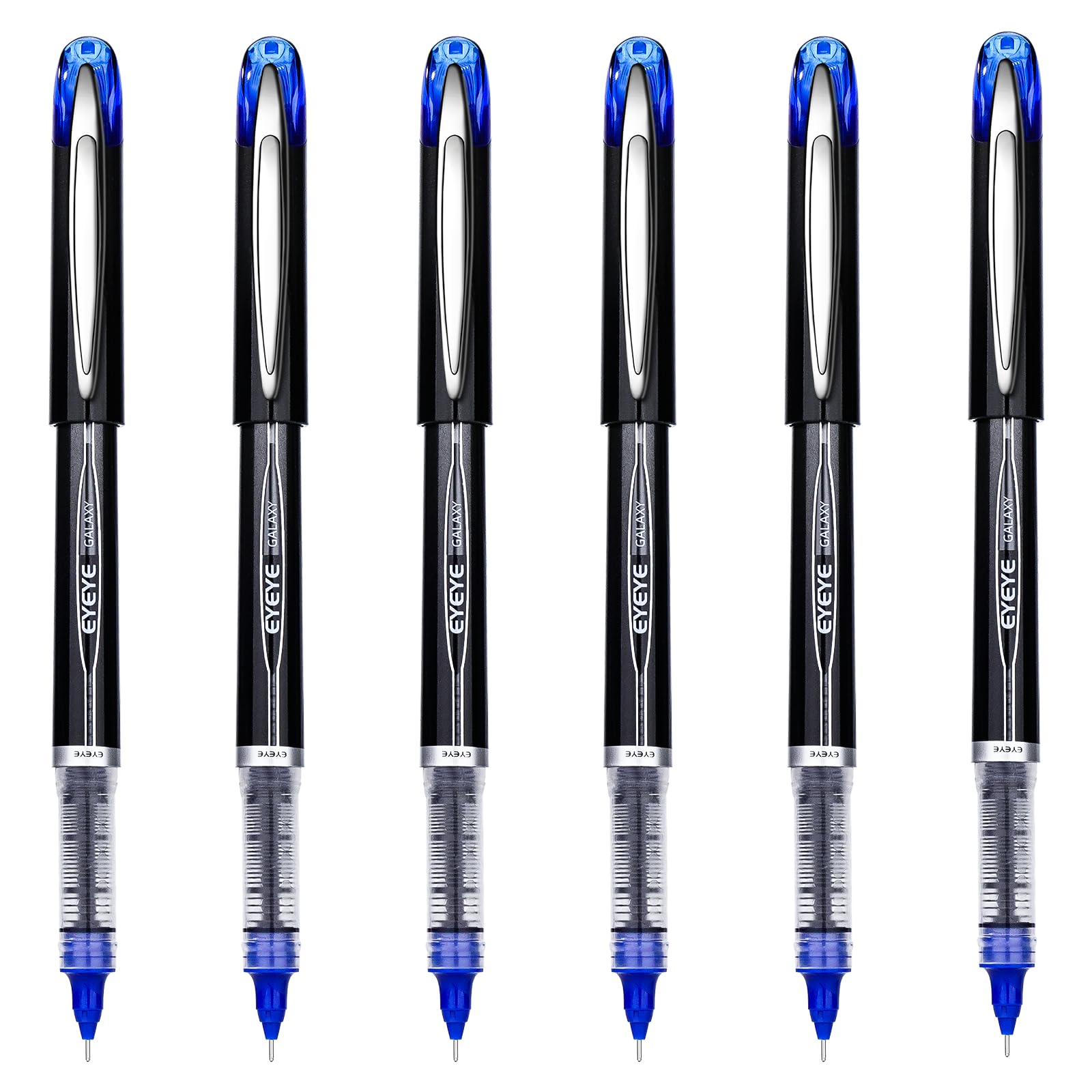 EYEYE Blue Rollerball Pens 0.5mm, 6 Pack Extra Fine Point Liquid Ink Needle Tip Pen Quick Dry, Pen Fine Point Smooth Writing Pens for Journaling, Note Taking, Office, School Supplies