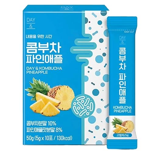 Kombucha Powder Tea - Bebida saludable coreana - Cero azúcar, fermentado con gas, probióticos y prebióticos 10 barras (piña)