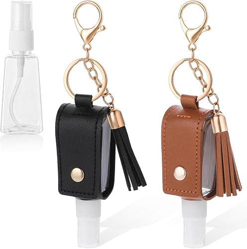 2 Pcs Handwashing Fluid Holder Travel Size, 1oz/30ml Small Squeeze Bottle with Keychain Portable Empty Travel Bottles Hand Refillable Containers for Liquid Storage(Black+Brown)