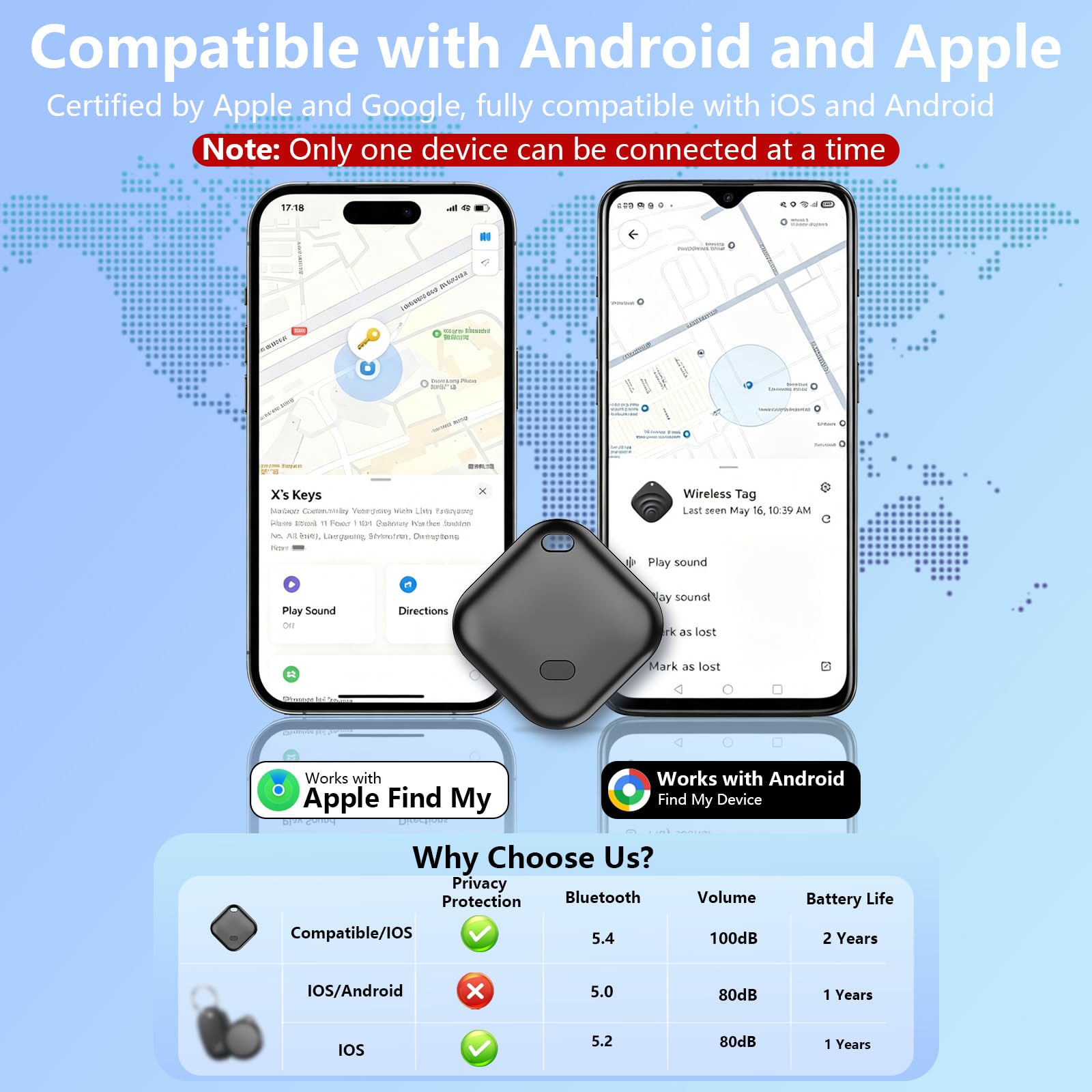 Smart Traceur Tag Android&iOS avec iOS Find My et Google Find Hub, Lot de 2