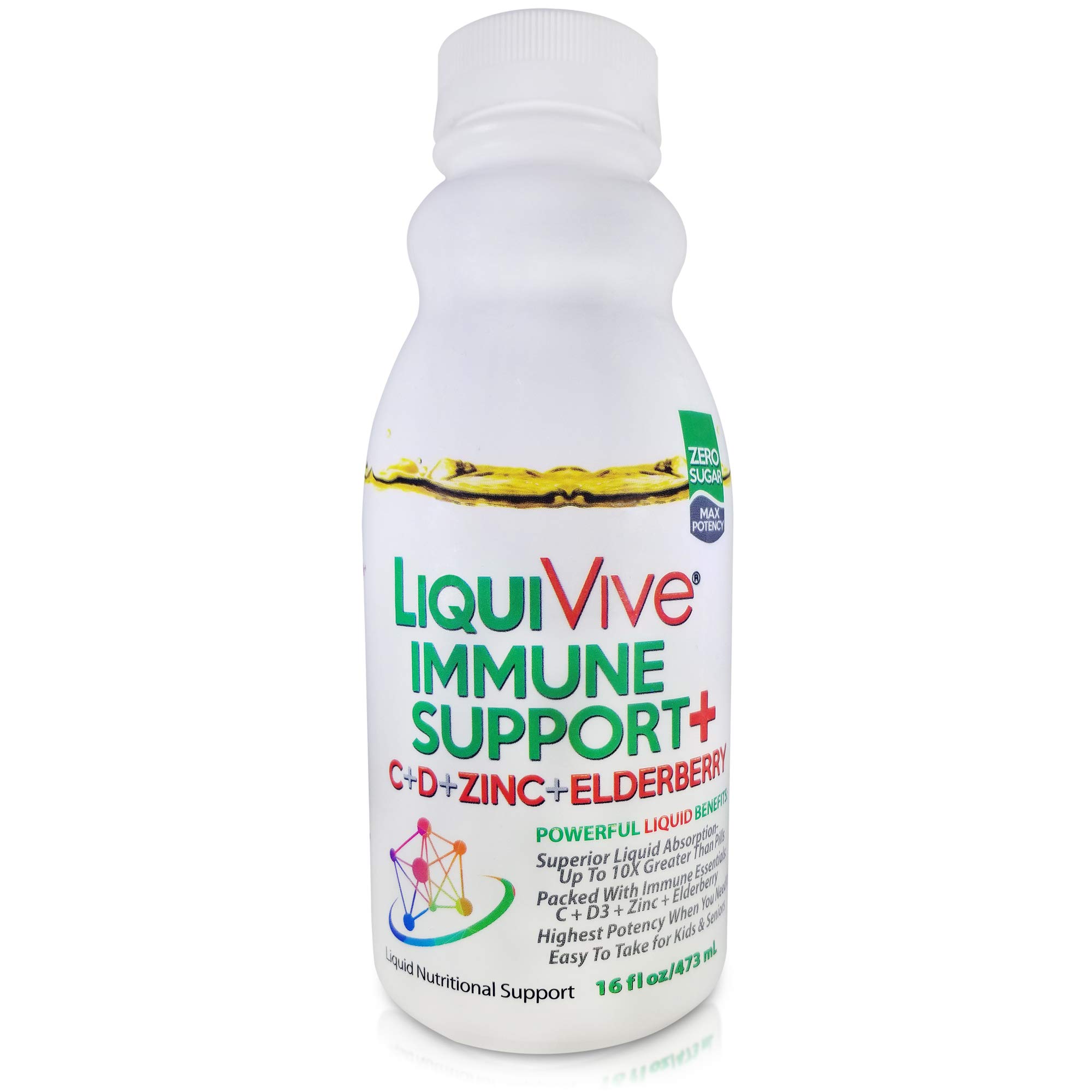 LiquiViveLiquid Vitamin C Immune Support Plus | Immunity System Defense For Adults & Kids With Vitamin C 1000mg, Elderberry, Zinc and Vitamin D D3 16 fl oz | Vegetarian Non-GMO Gluten and Sugar Free