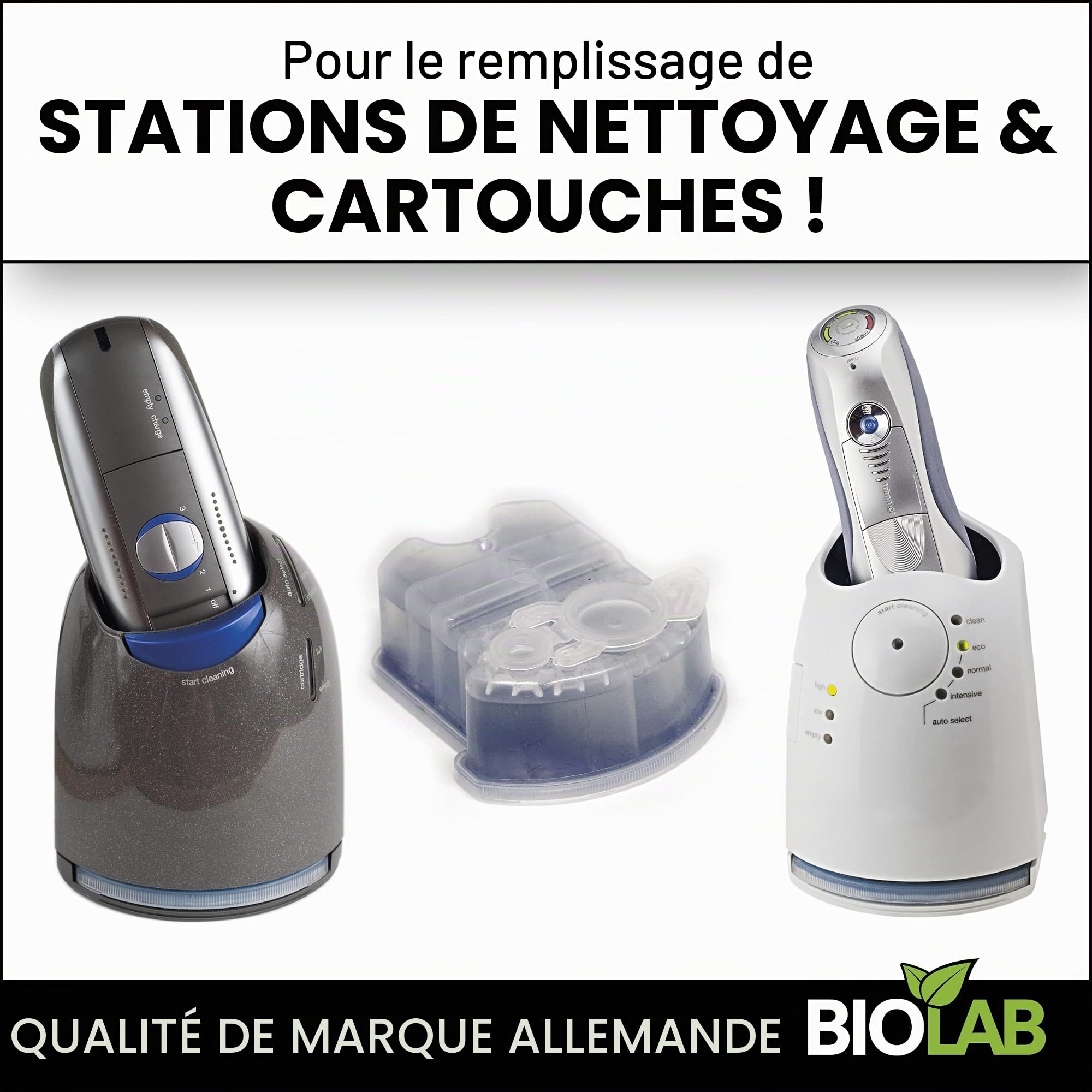 BIOLAB Recharge de liquide de nettoyage bio pour tête de rasage (1000 ml) pour Clean & Renew, compatible avec Braun Series, cartouche de nettoyage Philips et station de nettoyage
