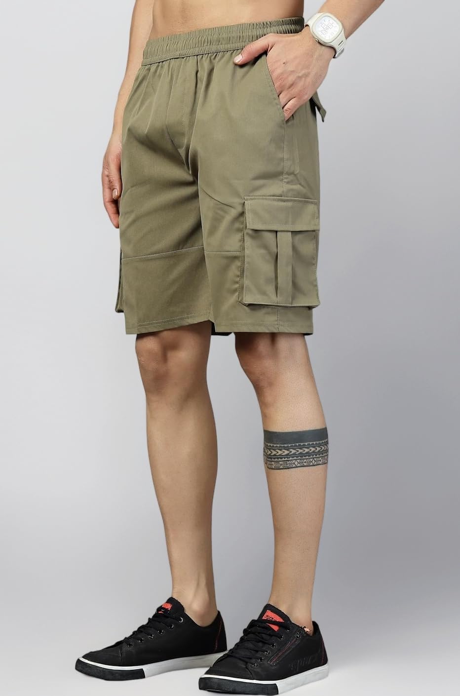 Men's Solid Cargo Shorts with Multi-Pockets | Comfortable Cotton Blend Knee-Length Shorts | Casual Outdoor Wear