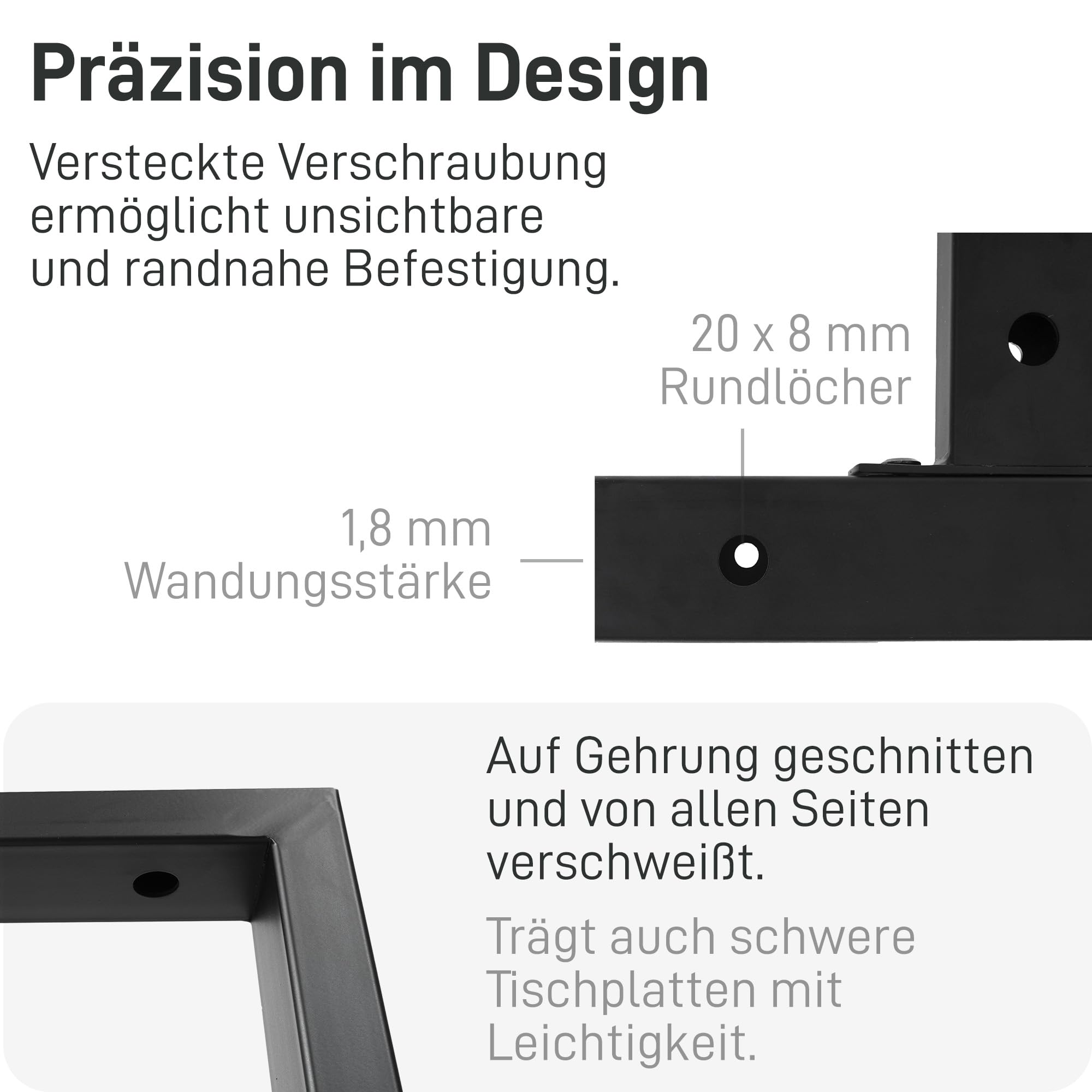 Natural Goods Berlin Tisch-Kufen T-Form | Schwerlast Tischgestell aus Metall | Möbel-Kufen stabil | Tischbeine für Esstisch & Schreibtisch | Tischfüße in Schwarz | Tischbein 60x72 cm