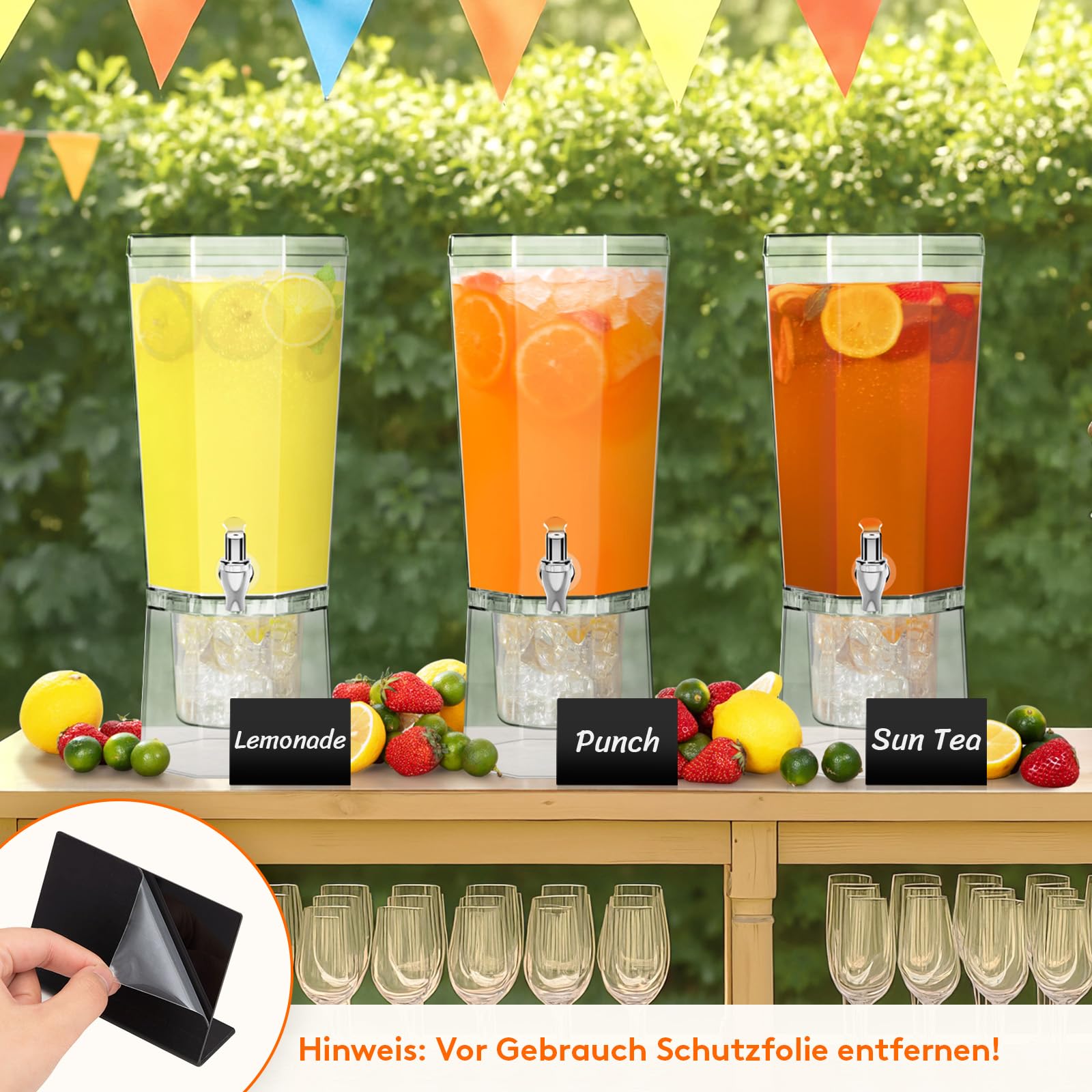 Lifewit 4L Getränkespender mit Zapfhahn, Kunststoff Drink Dispenser mit Ständer für Cocktails Saft Wasser Getränke, Beverage Dispenser mit Schild für Party Hochzeit Events, 2 Stück, 39 x 16 cm/15x6"