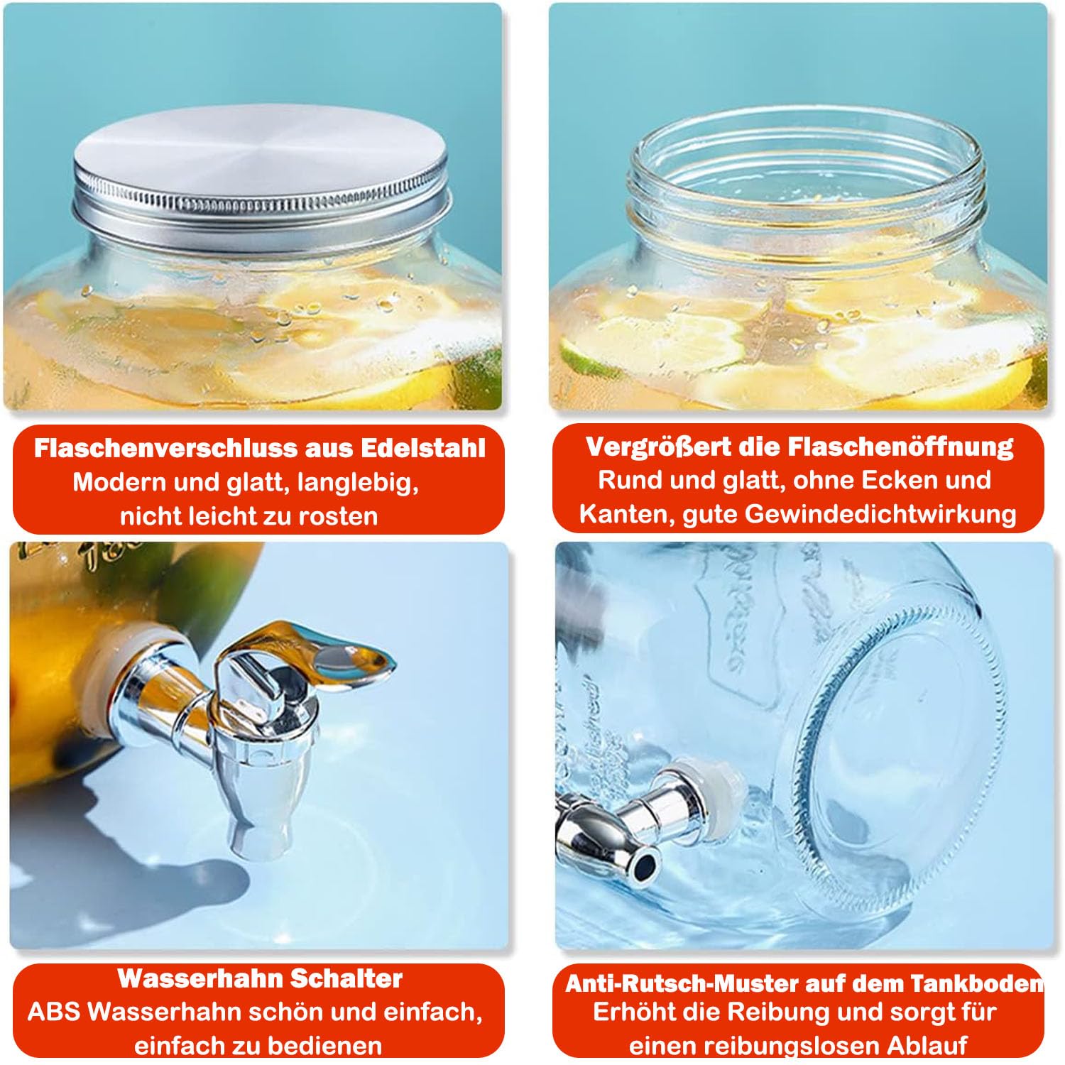 Dispensador de bebidas de 4 l con soporte con grifo y tapa, dispensador de agua de cristal con prensa, grifo dispensador de zumo, dispensador de limonada, frigorífico, fiestas, dispensador