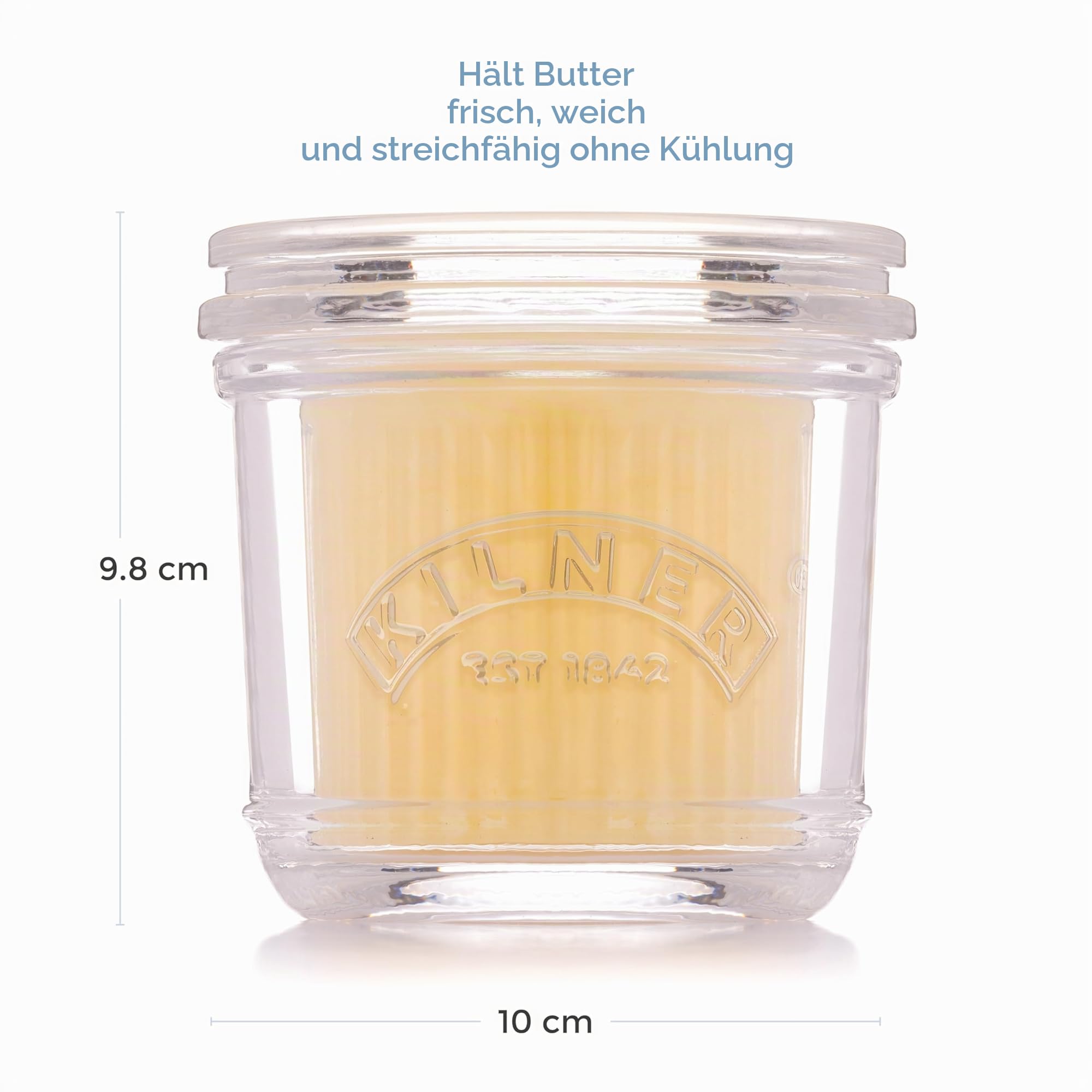 KILNER Butterdose aus Glas, 200 ml, wasserversiegelter Deckel, Butterglocke | Butterfässchen nach klassisch französischem Vorbild, plastikfrei, für Küche und Tisch, stilvoll und zeitlos