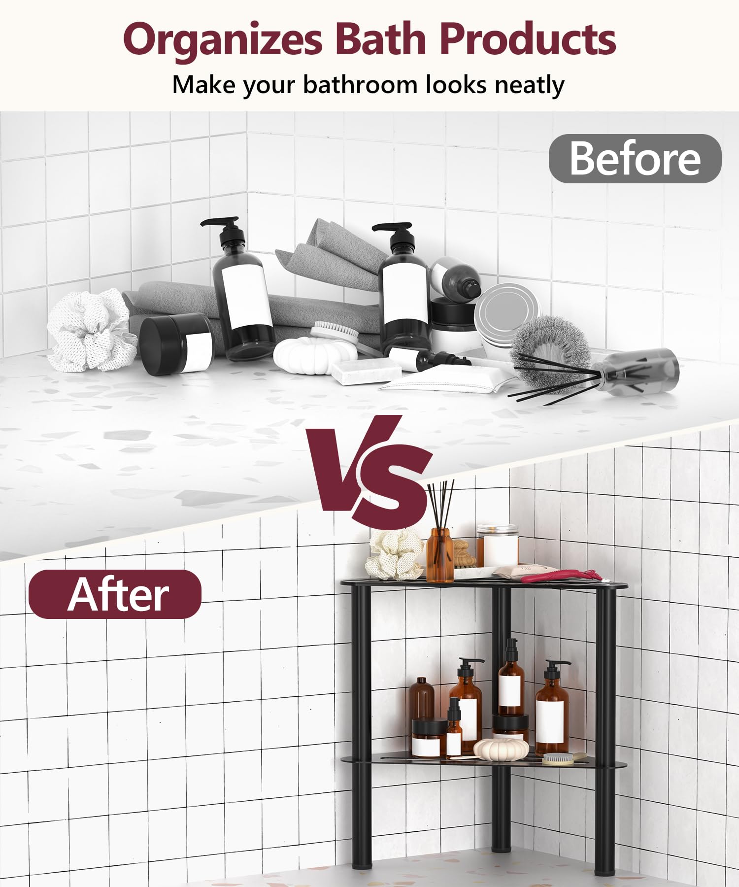 Taburete de ducha esquinero de metal, resistente al agua e inoxidable, banco de ducha de doble capa para colocar las piernas, taburete de baño, escalón de spa, taburete pequeño (luz negra)