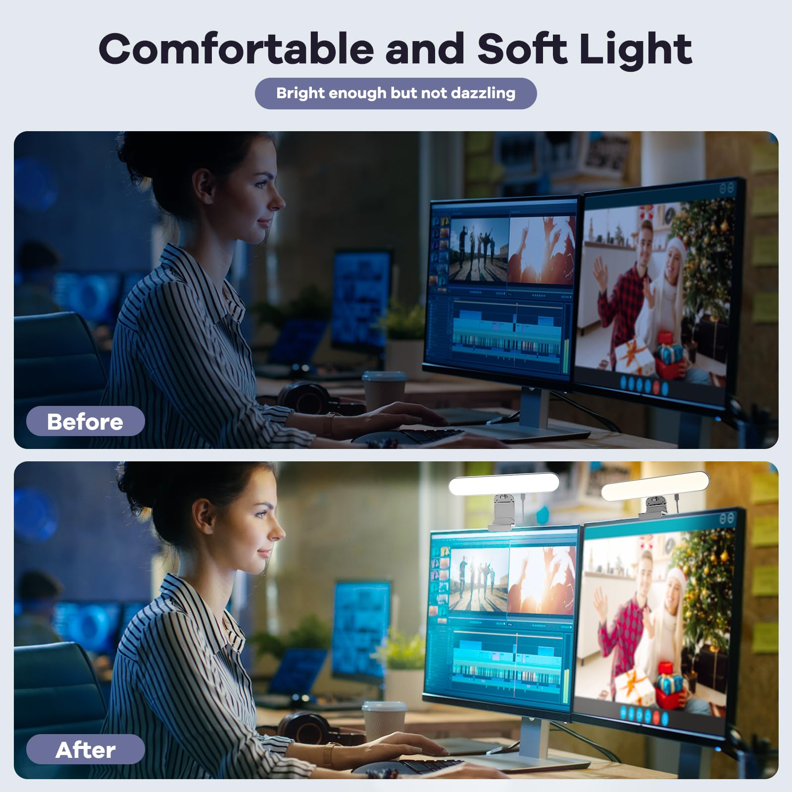 RealPlus Streaming Licht mit Multifunktionshalter [2PCS], Fernsteuerung von 3 Lichtfarben & 10 Helligkeiten, Videolicht LED für PC, Handy, Zoom-Meetings, Monitor, Webcam, Büro, Geschenk, Videoleuchte