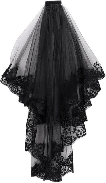 Black Lace Veil Hair Accessory 2 Tier Creative Cathedral Wedding Veil with Comb Costume Accessory Party Headwear