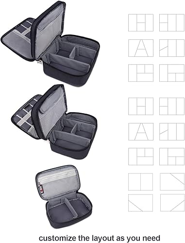 Miniatura 6 de Maleta organizadora Bubm. Maleta de dos niveles para viajes con bolsillo para accesorios electrónicos, Negro 3 PCS