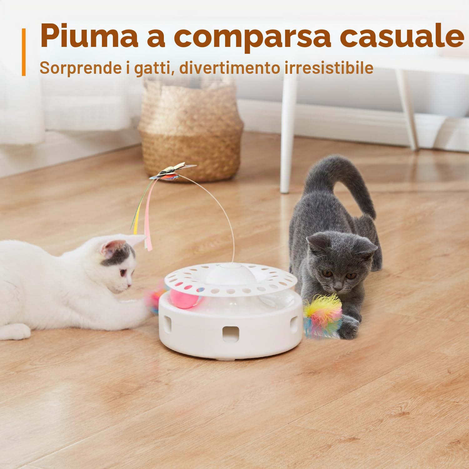 Potaroma Giocattoli per gatti 3 in 1, giocattolo interattivo automatico per gattini, farfalla svolazzante, piuma d'agguato mobile, palline di pista, doppia alimentazione, alimentazione USB, kicker per