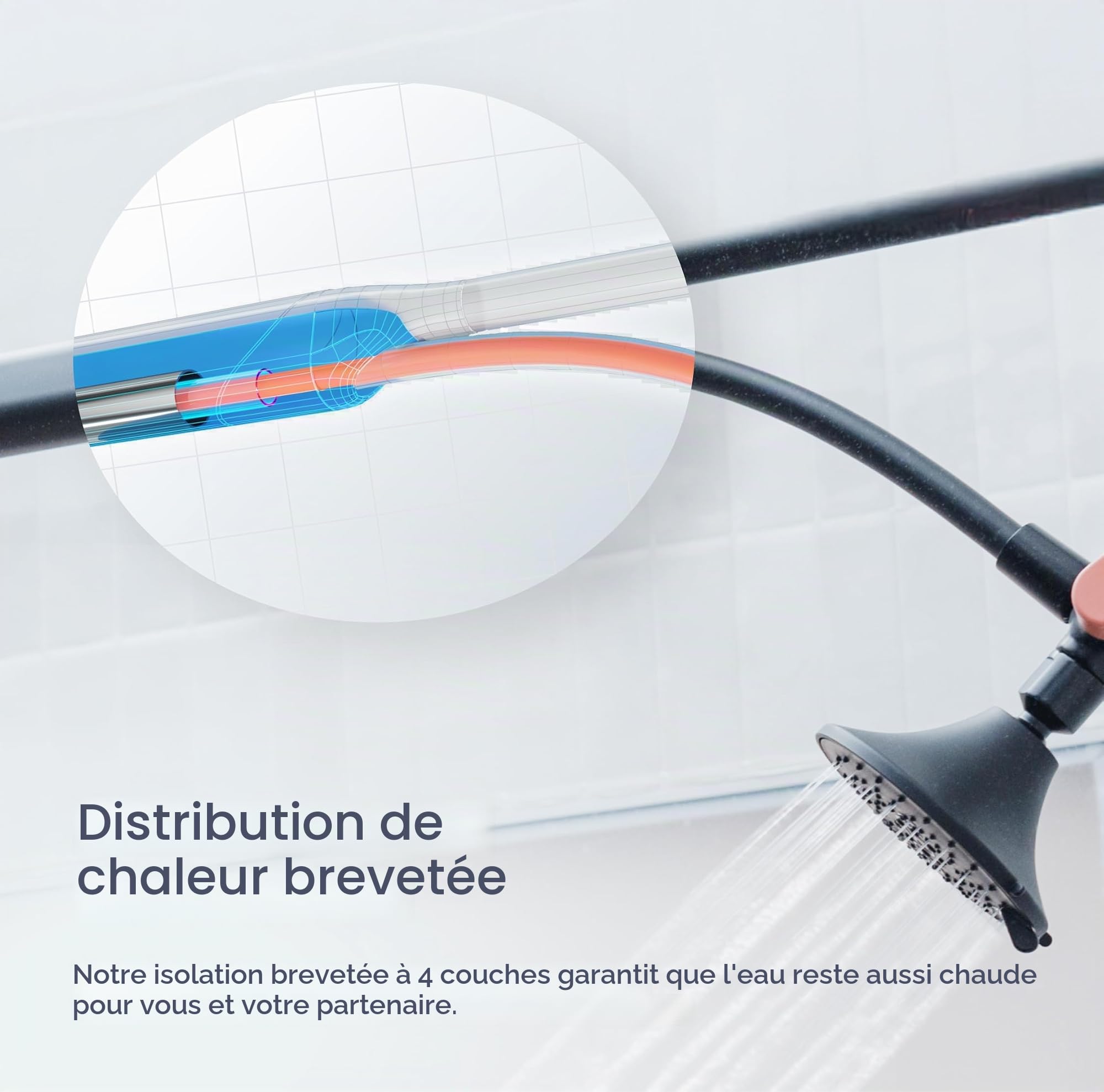 BOONA Douche tandem - Le pommeau de douche double original pour couples, double pomme de douche haute pression avec 3 réglages de débit (deux pommeaux, noir minuit)