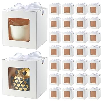 Yeaqee 100 Set Gift Boxes for Sublimation Mugs, Mug Gift Box with Window Gift Packaging Box 11oz 12oz 15oz Transparent Cups Wrapping Box for Christmas(White)