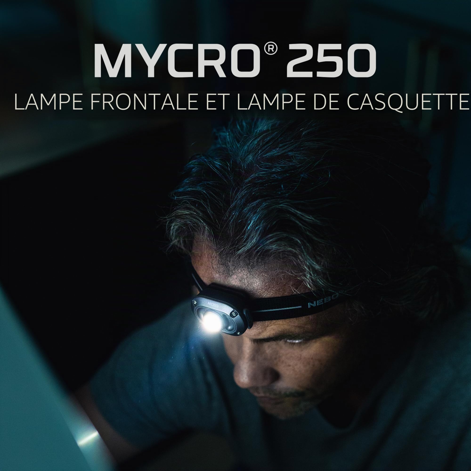 NEBO Mycro 250 Headlamp - Lampe Frontale Légère Rechargeable et Lampe de Casquette - Avec Courroie de Tête Réglable et Résistance à l'eau IPX4 - 2 Pack