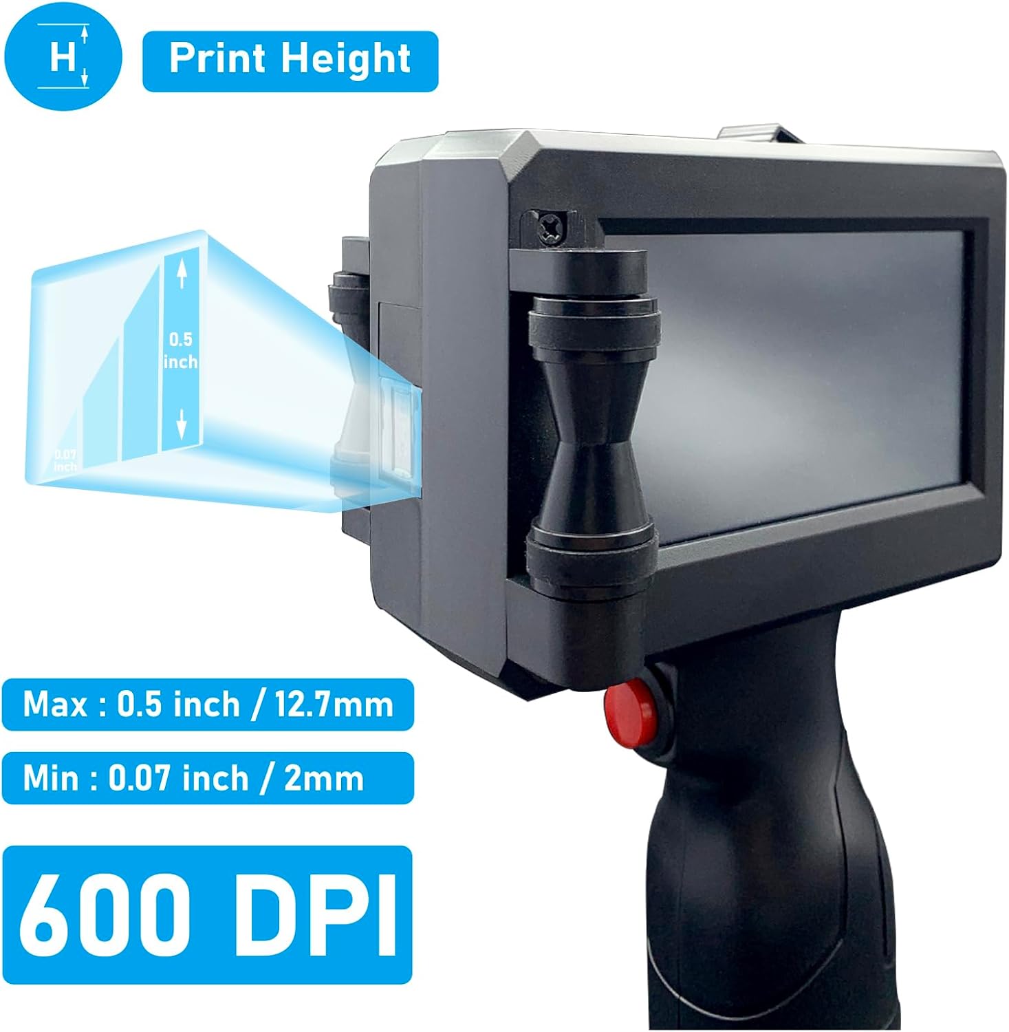 Upgrade Handheld Inkjet Printer Gun with 0.5 Inch / 12.7mm Print Height Portable for EXP Date Batch Number QR Code Barcode Logo Picture Printing on Any Surfaces (GM#01)