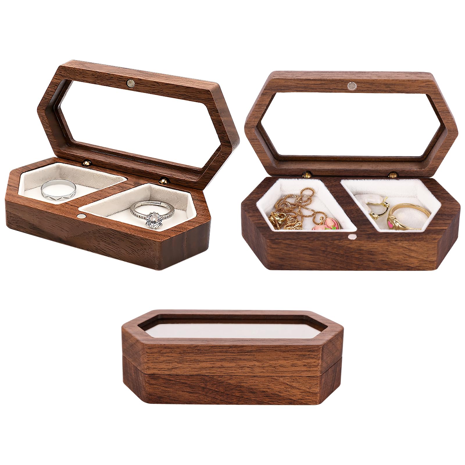 Naturepernulo Mini Jewelry Box With Clear Glass Lid - Portable Wooden Ring Holder For Travel, Wedding