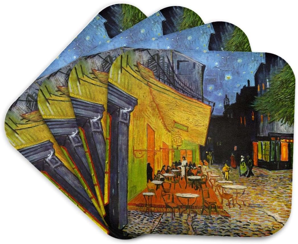3dRose InspirationzStore Vintage Art - Cafe Terrace at Night by Vincent Van Gogh - 1888 - Restaurant French Street Painting - Coffeehouse - Set of 4 Coasters - Soft (CST_155653_1)